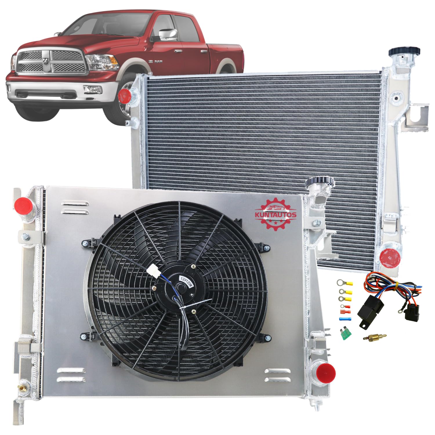 ReadyCool Aluminum Radiator for 2004-2008 Dodge Ram 1500 & 2004-2009 Ram 2500/3500 V8 5.7L - 3 Row Core Radiator with 16