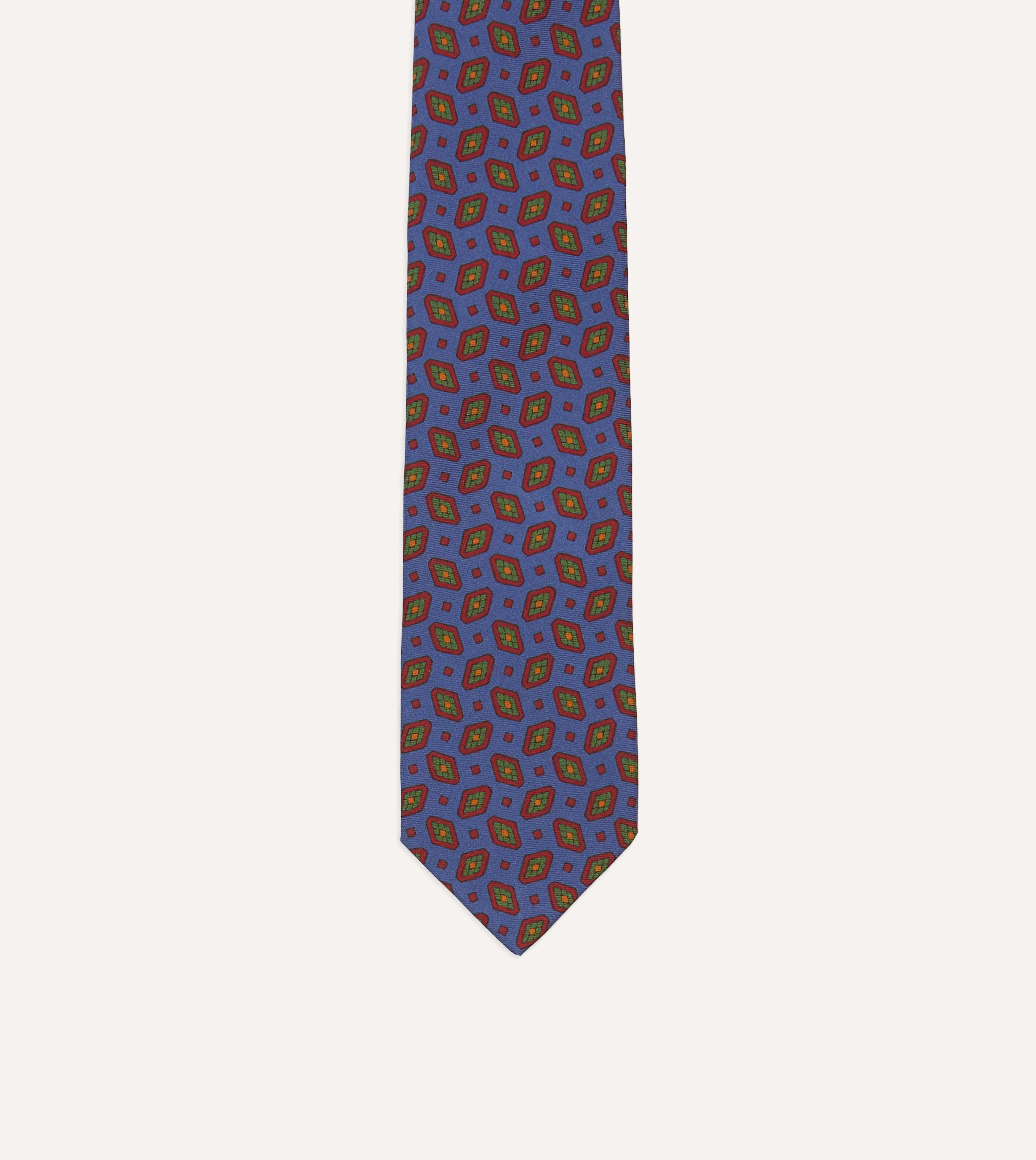 Blue Medallion Print Madder Silk Self-Tipped Necktie for Men - Elegant Formal Wear for Weddings, Business Meetings & Special Occasions