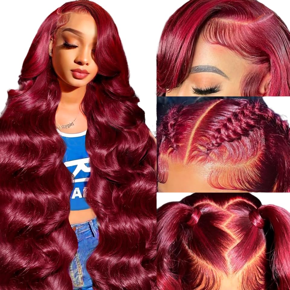 13x6 99J Burgundy Lace Front Wigs Human Hair