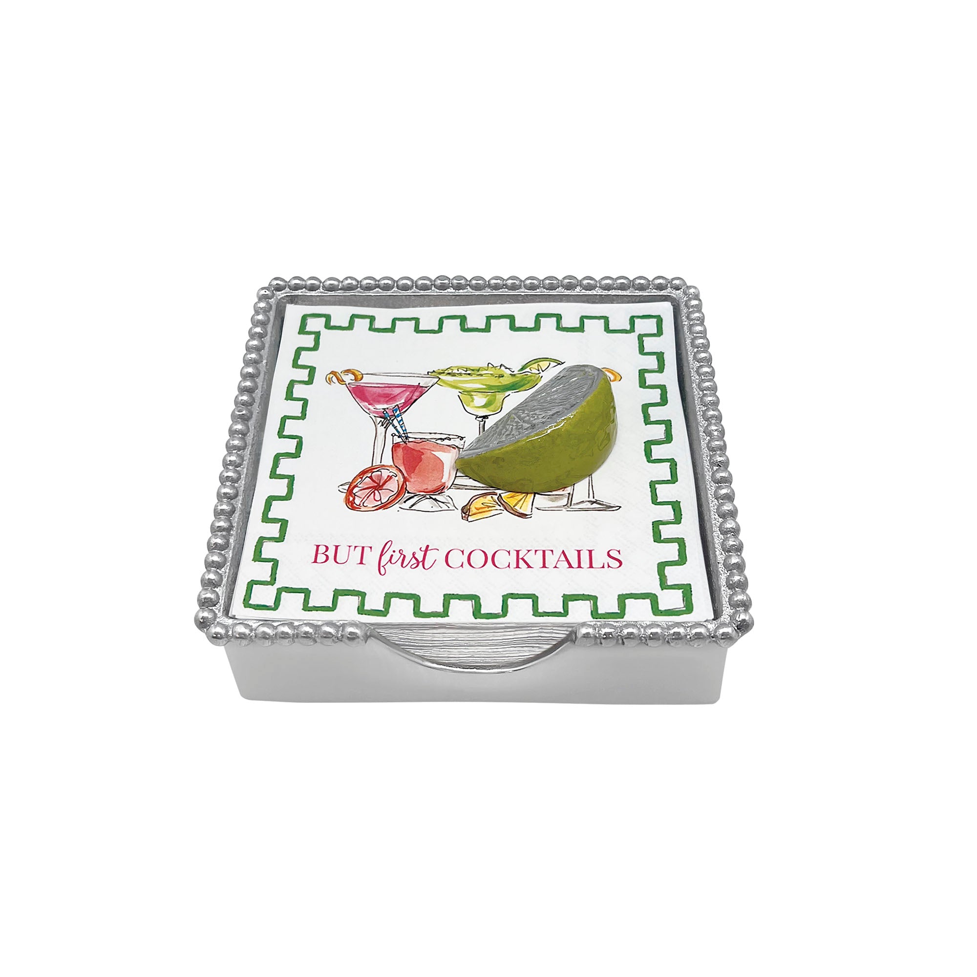 Premium Green Lime Wedge Beaded Napkin Box Set - 12-Piece Elegant Tableware for Weddings, Parties & Home Decor