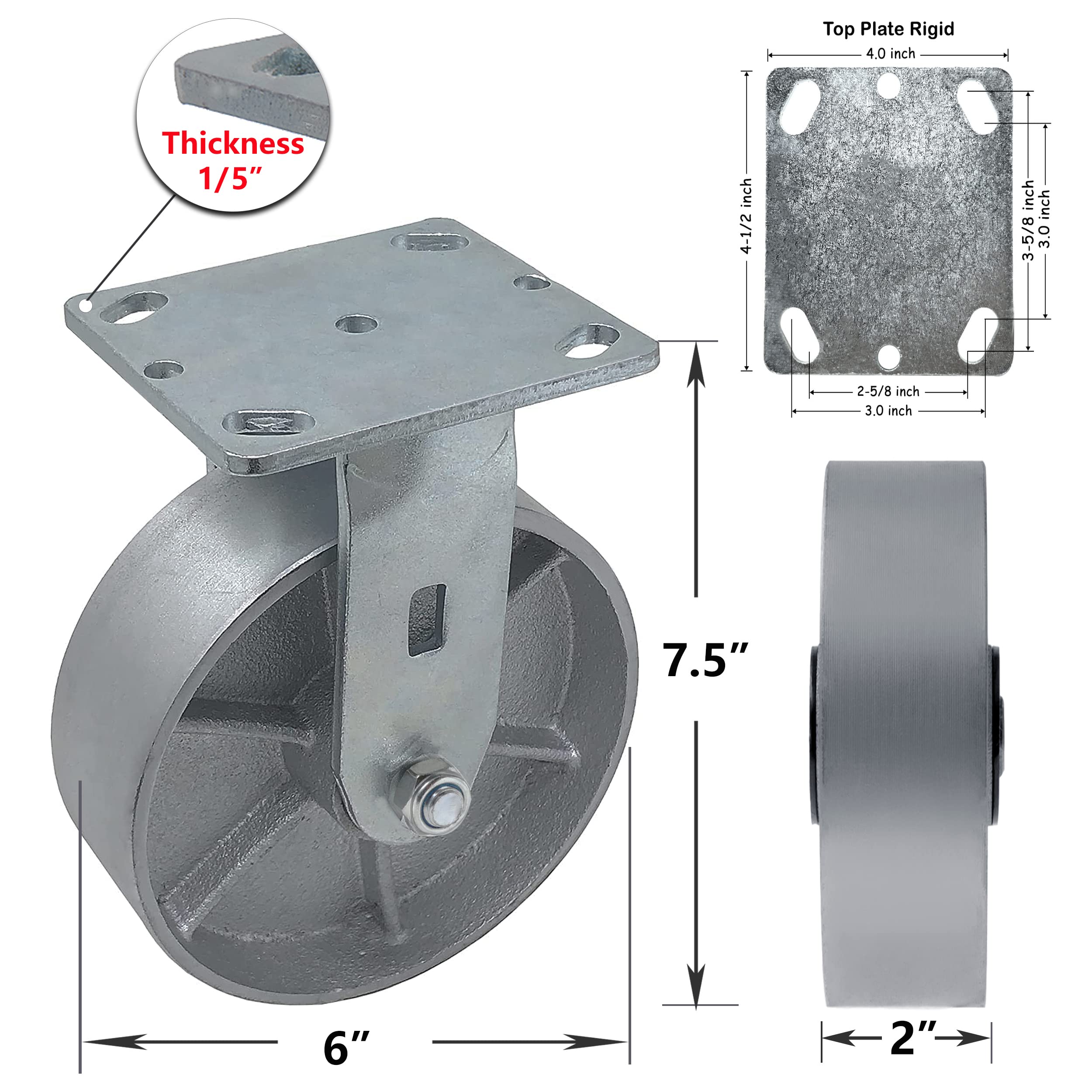 Heavy Duty 6-Inch Steel Cast Iron Caster Wheels - Set of 4 (2 Swivel & 2 Rigid) - 5000LB Capacity for Tool Box, Workbench, Industrial Equipment & Workshop Applications