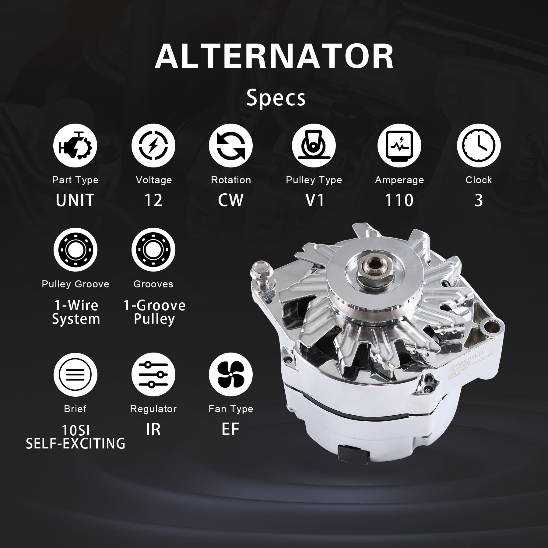 JDMSPEED High Output 110Amp 1-Wire Chrome Alternator Replacement for Chevy BBC & SBC Engines - RA00114 - Perfect for Classic Car Restoration & Performance Upgrades