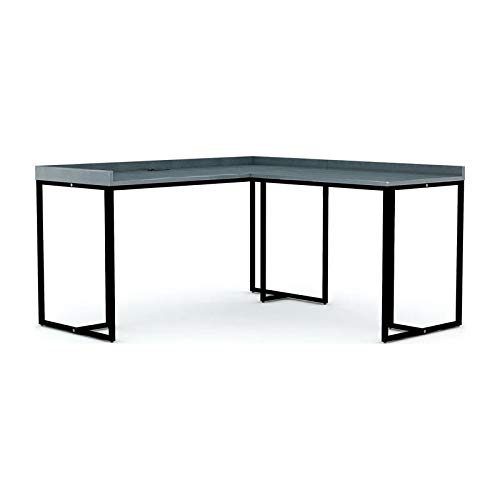 Timor Modern Wood Corner Computer Desk with USB Ports - Blue Home Office Desk for Small Spaces, Gaming & Study