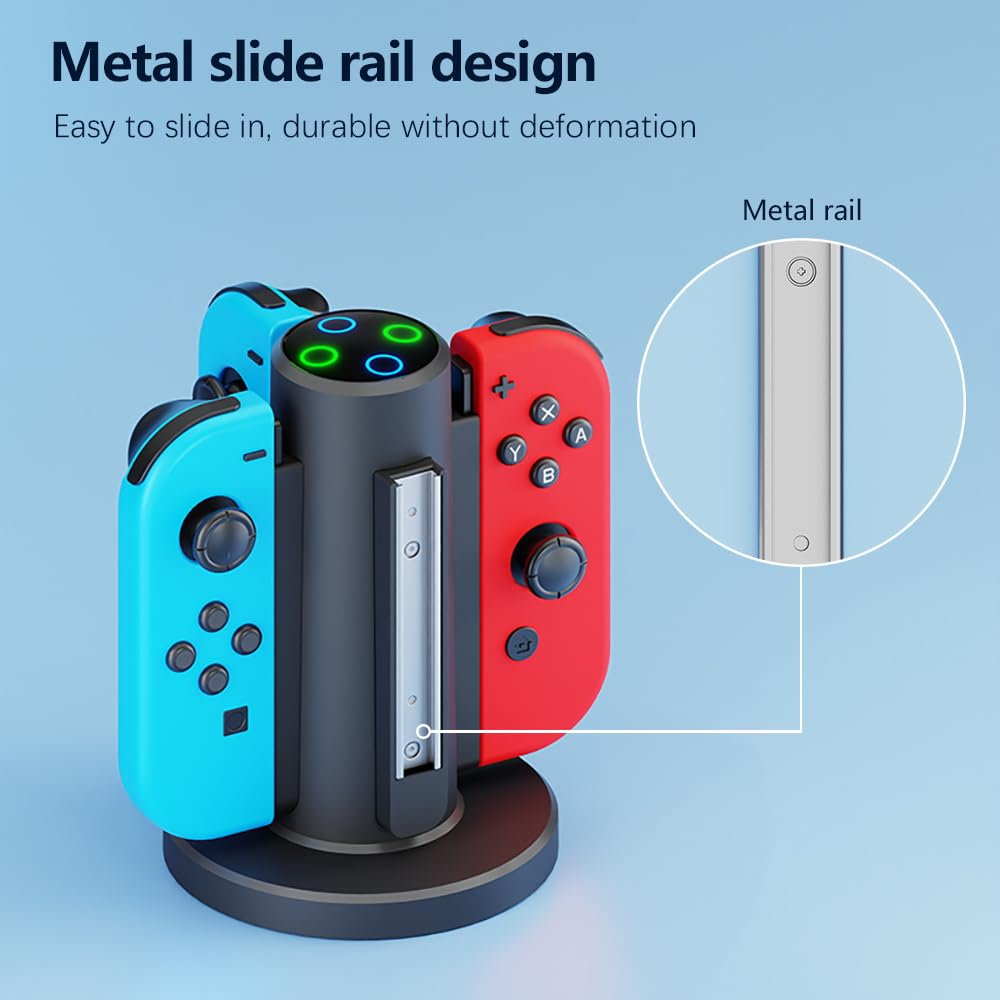 HONCAM 4-in-1 Joycon Charging Dock for Nintendo Switch Controller - Fast USB-C Charging Station with LED Indicators | Perfect for Gaming Nights, Travel & Multiplayer Sessions (Black)