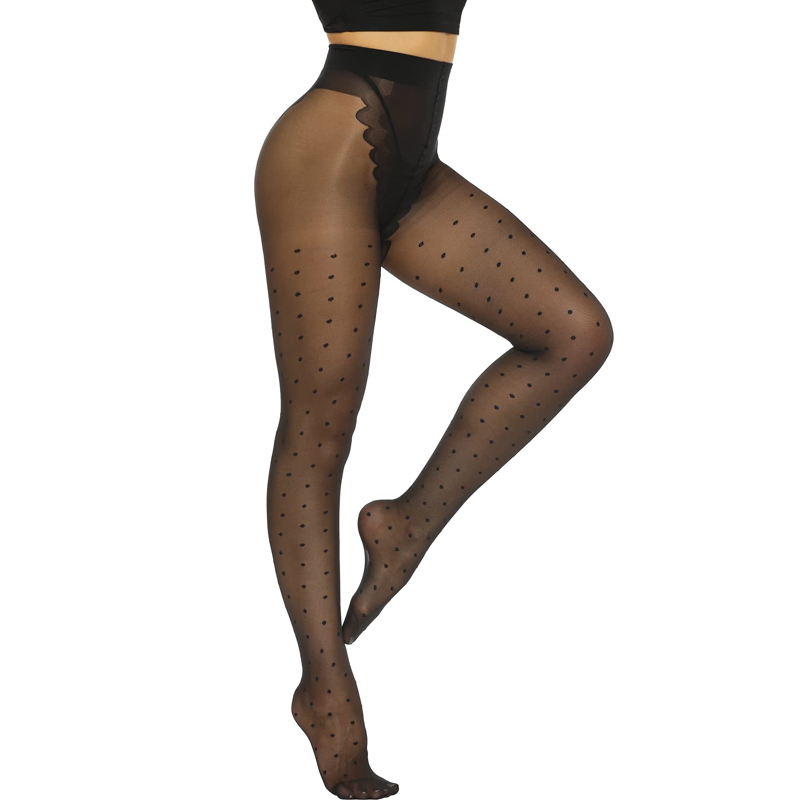MANZI 20D Polka Dot Tights for Women - Ultra Thin Sheer High Waist Pantyhose with Floral Pattern - Perfect for Office, Party & Everyday Wear