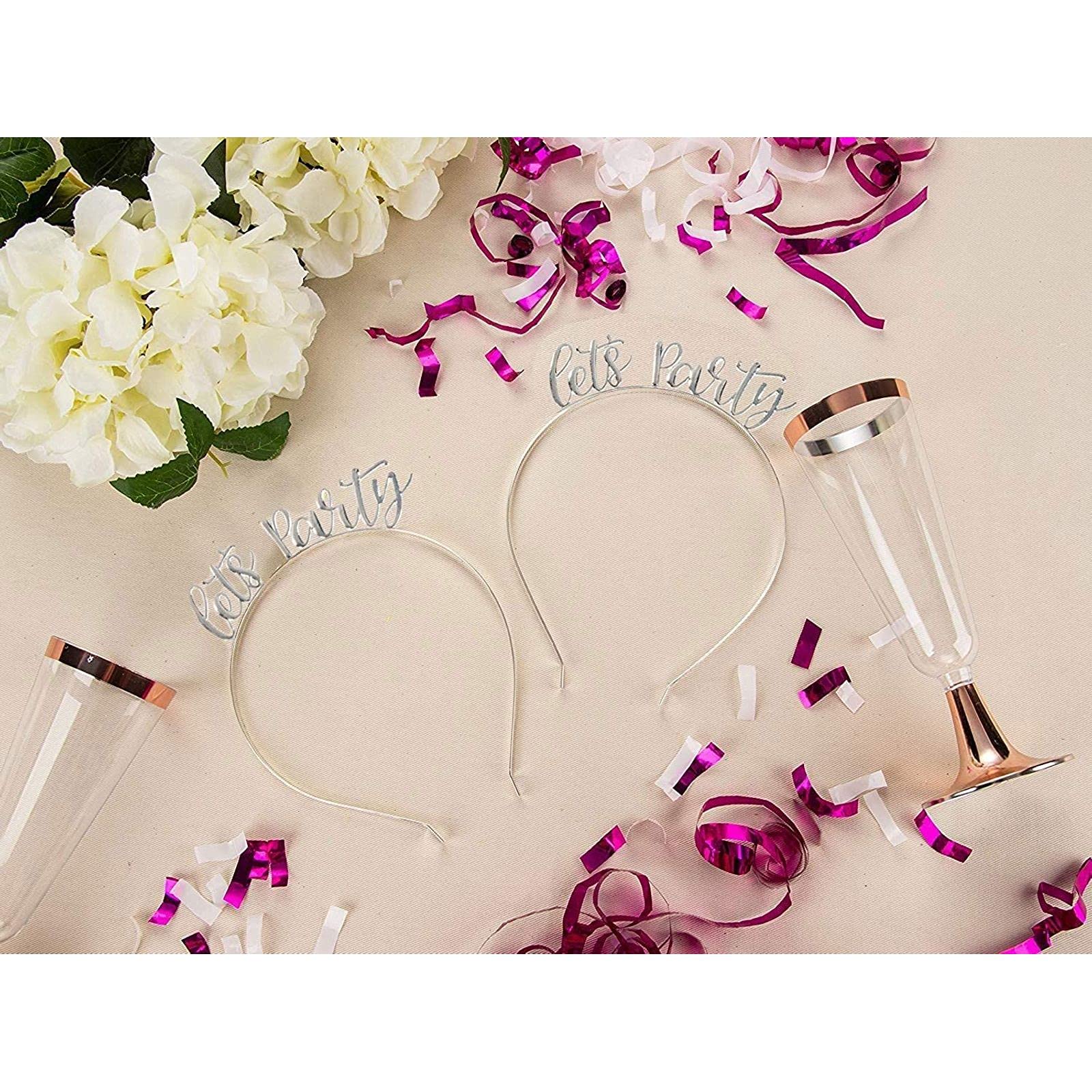 Juvale Let's Party Headbands - 6 Pack Metallic Silver Hair Accessories for Teens & Adults - Perfect for Birthday Parties, Bachelorette Events & Festivals