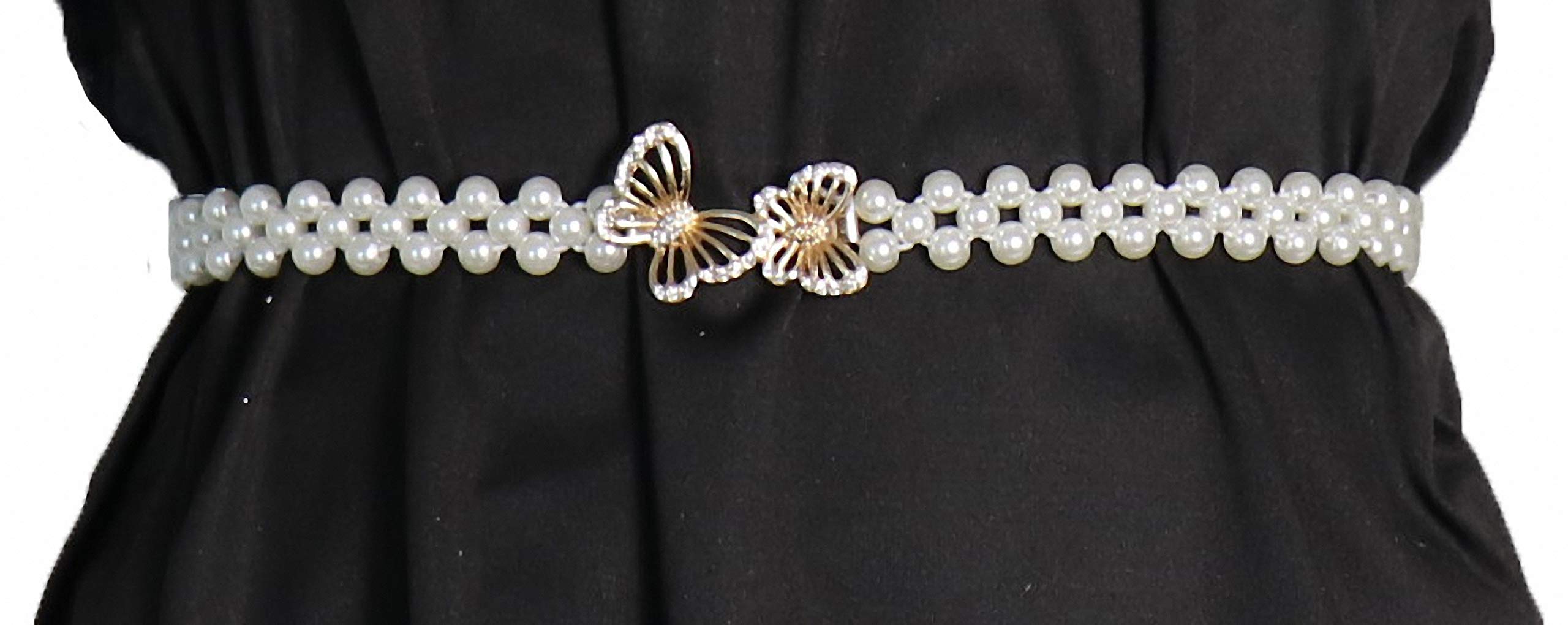 Elegant Women's Stretch Pearl Waist Belt with Rhinestone Interlocking Buckle - Adjustable Elastic Sash for Party Dresses, Wedding Gowns & Formal Occasions