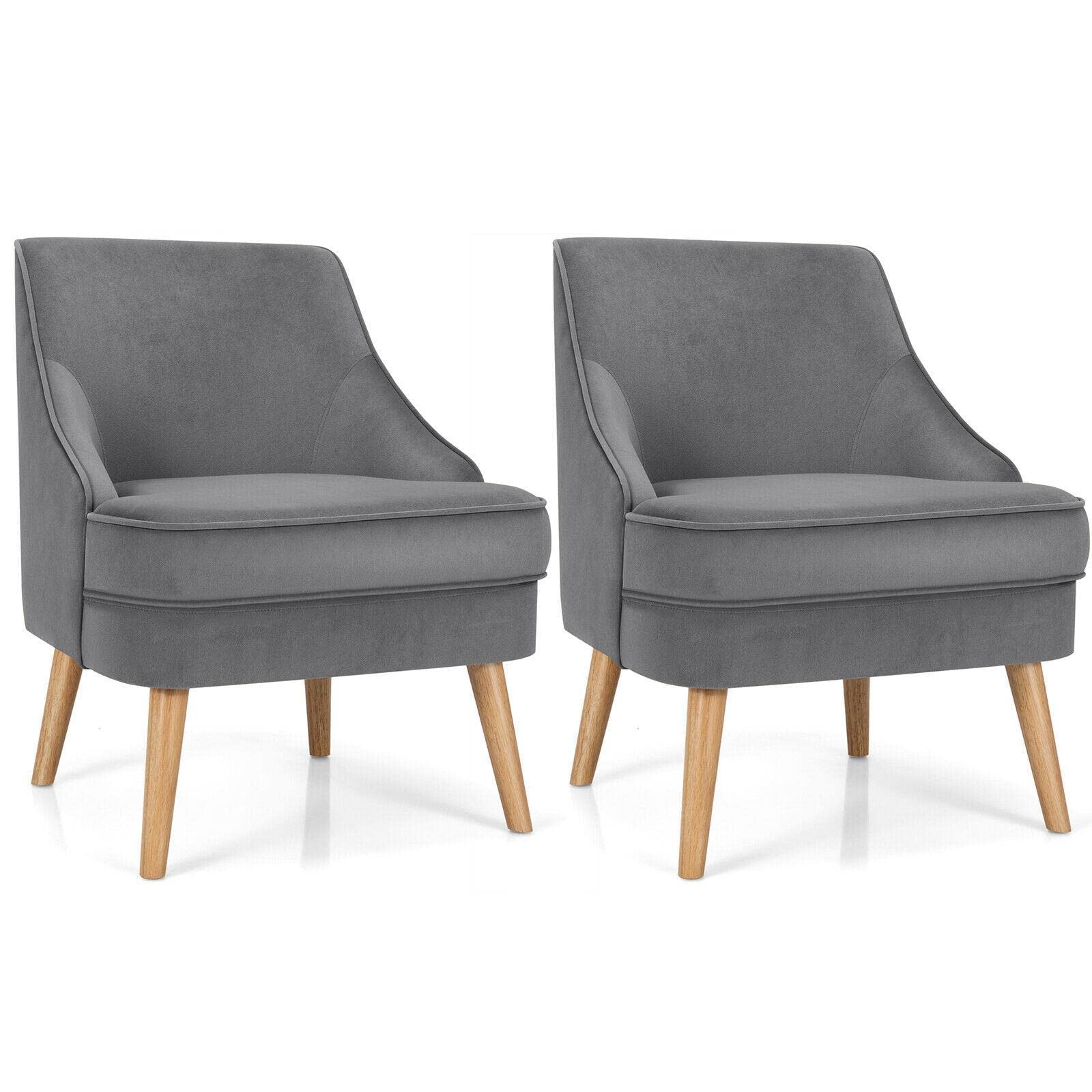 2-Piece Grey Mikalo Single Sofa Chair Set with Wooden Legs - Convertible Sofa Bed for Living Room, Lounge, Guest Room & Small Spaces - Modern Floor Sofa Furniture for Relaxing, Reading & Napping