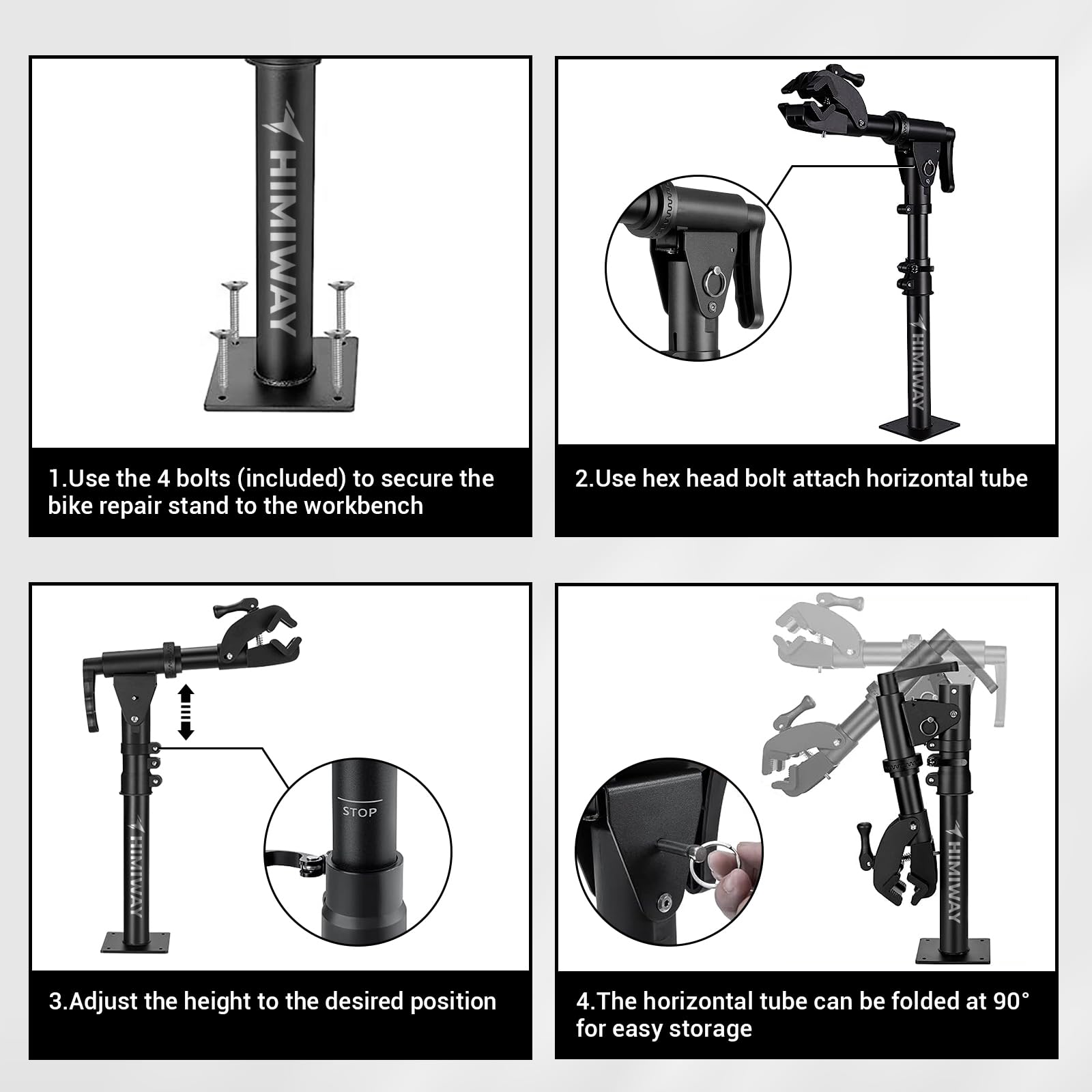 Himiway Bike Repair Stand - Adjustable Quick Release Bicycle Maintenance Rack for E-Bike, Road & Mountain Bikes | Bench Mount Workstand with Secure Clamp | Perfect for Home Garage & Professional Bike Shops