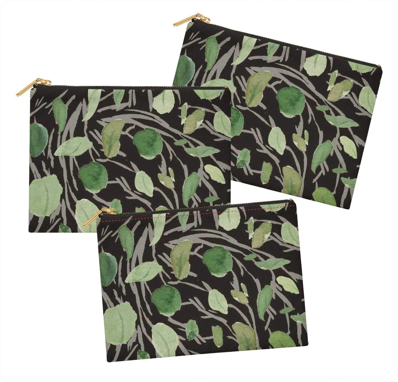 S4Sassy Black Cabbage Leaves Printed Cosmetic Bag - 3 Pack Makeup Pouch & Toiletry Organizer (6x8 Inches) for Travel, Gym, and Daily Essentials Storage
