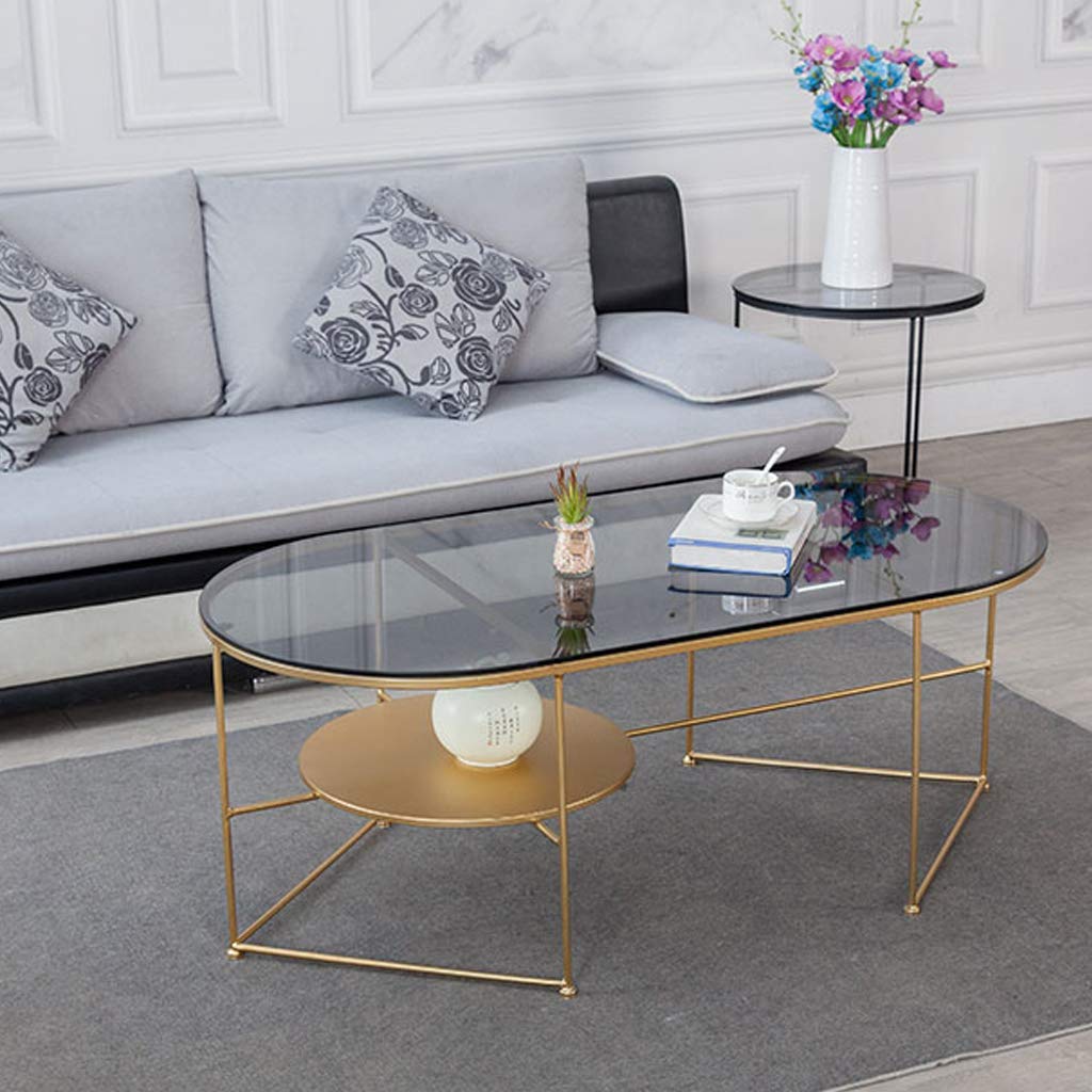 Modern Oval Coffee Table with Tempered Glass Top & Gold Metal Frame - Creative Side Table, End Sofa Table for Living Room Furniture - Perfect for Small Spaces, Lounge Areas & Contemporary Home Decor