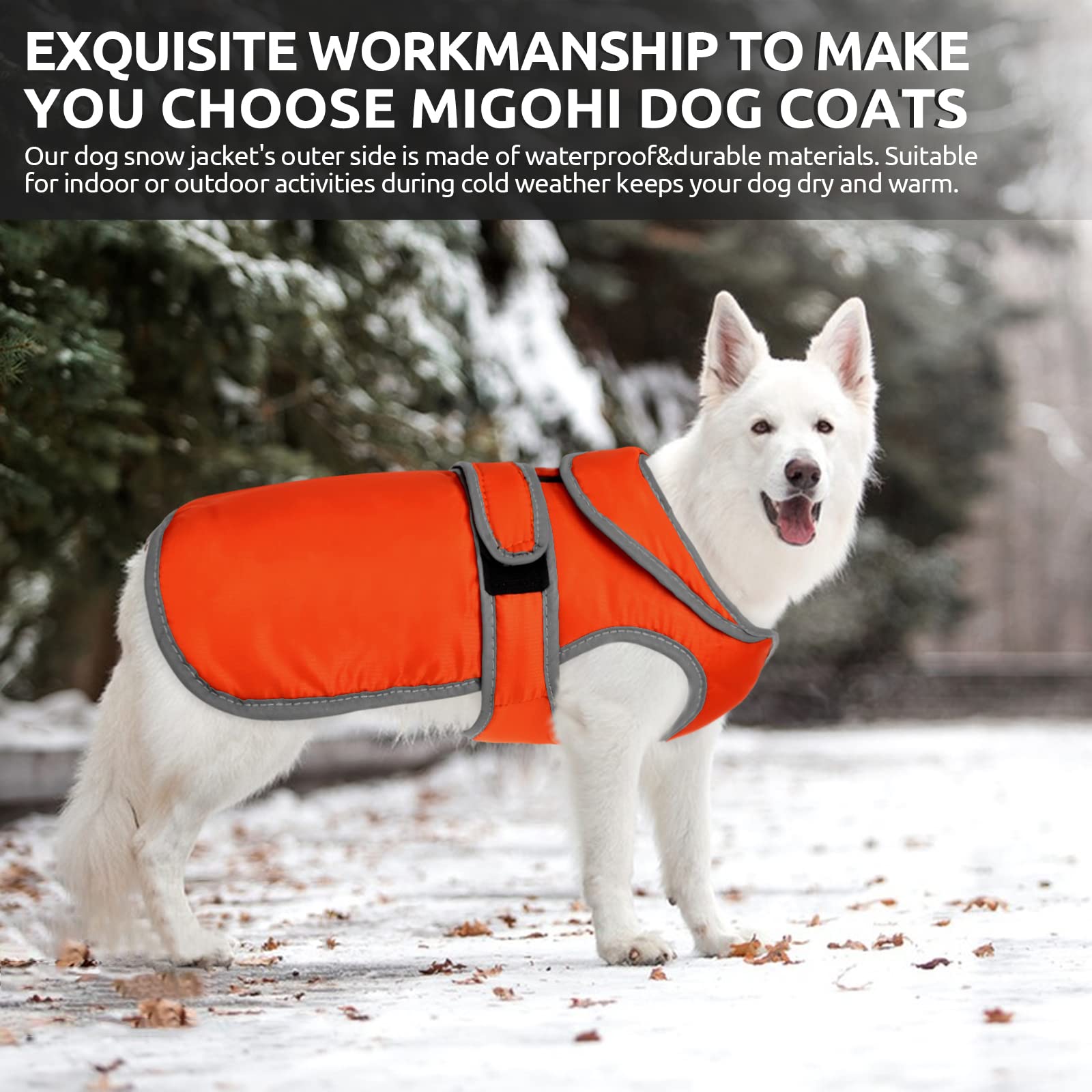 MIGOHI Reflective Dog Coat - Cold Weather Warm Waterproof Windproof Reversible Fleece Lined Dog Jacket for Small Medium Large Dogs - Perfect for Winter Walks, Snow Adventures & Nighttime Safety
