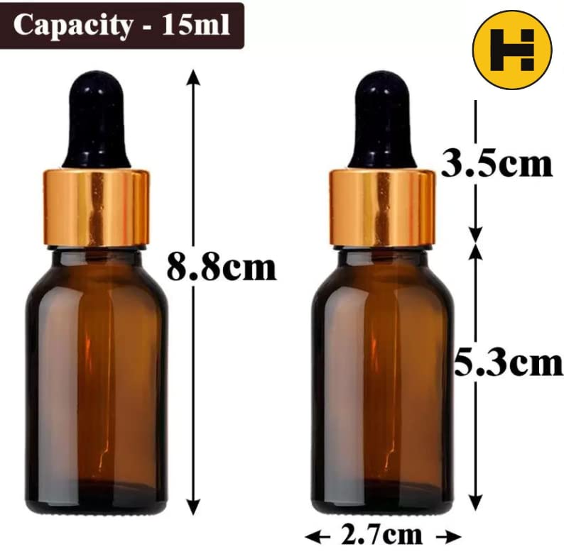 Amber Glass Empty Bottles with Golden Black Glass Droppers - 15ml Essential Oil Dropper Bottles for Aromatherapy, DIY Beauty, Tinctures & Herbal Remedies (6-Pack) - Perfect for Travel, Home Use & Gift Giving