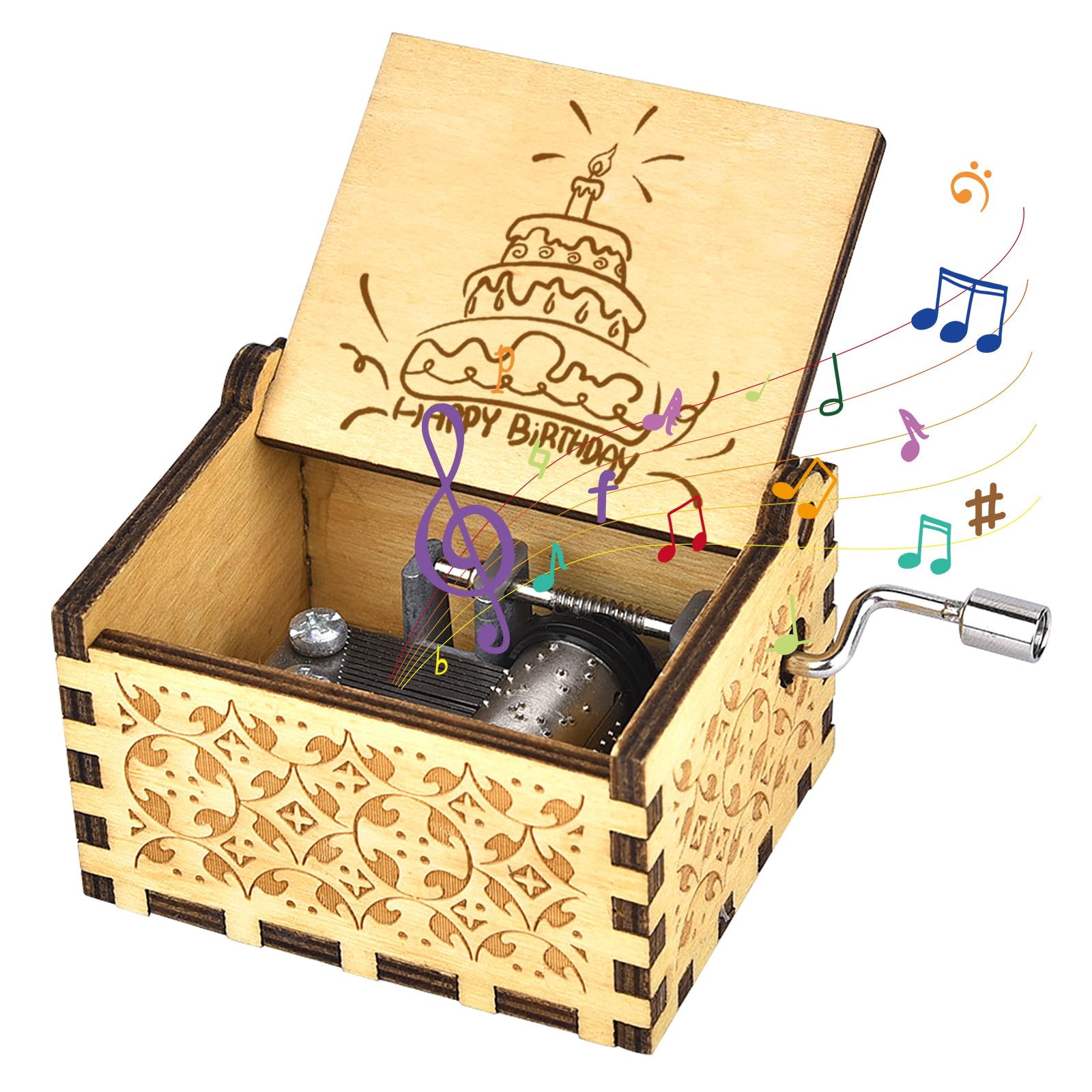 Hand-Cranked Personalized EBONY Wooden Music Box - Engraved 'Happy Birthday to You' - Perfect Gift for Daughter, Mom, Birthday & Valentine's Day - Romantic Home Decor & Keepsake Present
