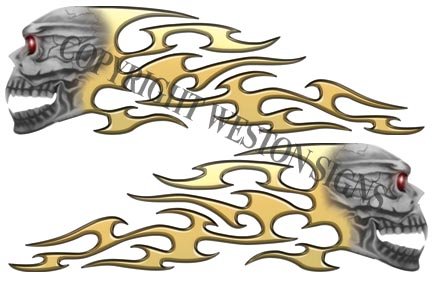 Gold Motorcycle Gas Tank with Tribal Skull & Flames - Custom Bike Accessory