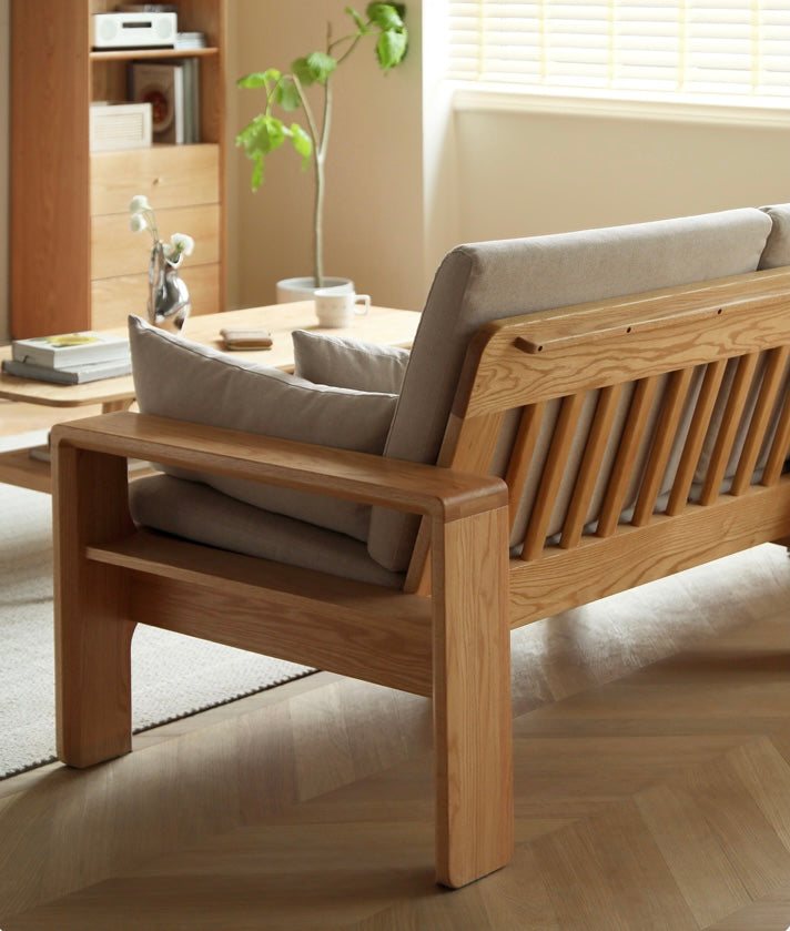 Modern Nordic Fabric Sofa - Solid Oak Wood Frame - Stylish & Durable Living Room Furniture for Small Spaces & Apartments