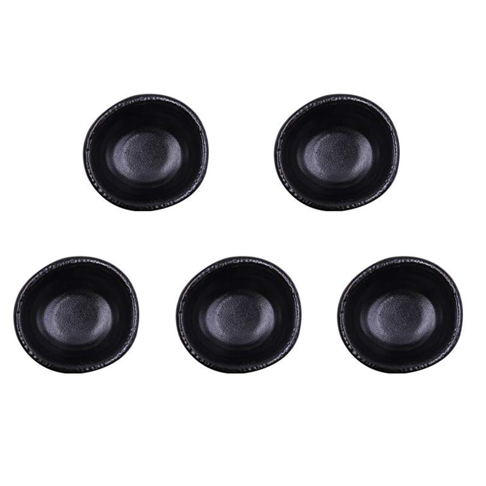 3.5 Inch Porcelain Side Dish Bowls - Set of 5 Black Simple Style Multipurpose Soy Sauce Dishes for Sushi, Dumplings & Seasoning - Elegant Small Serving Bowls for Asian Cuisine, Restaurants & Home Dining