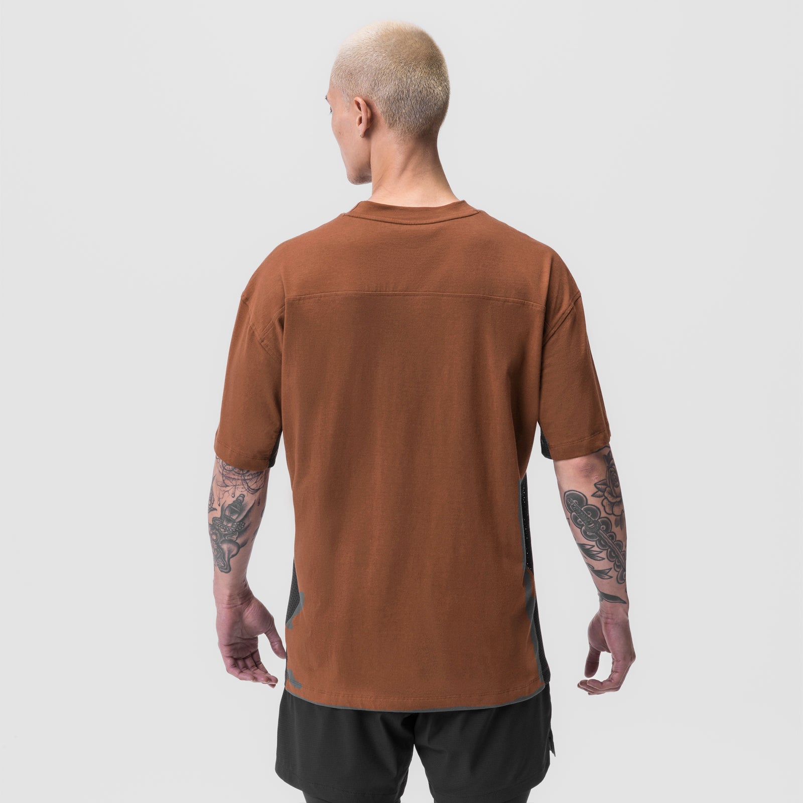 Supima® Cotton Mesh Panel Oversized T-Shirt for Men & Women - Rust Color - Casual Loungewear & Streetwear Style