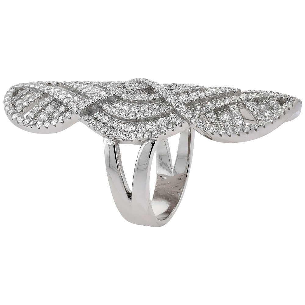 Sterling Silver Cubic Zirconia Infinity Ring - Micro Pave Design, 2 Inch Long, Size 6-9 | Elegant Stackable Ring for Women, Perfect for Anniversary, Wedding, or Everyday Wear