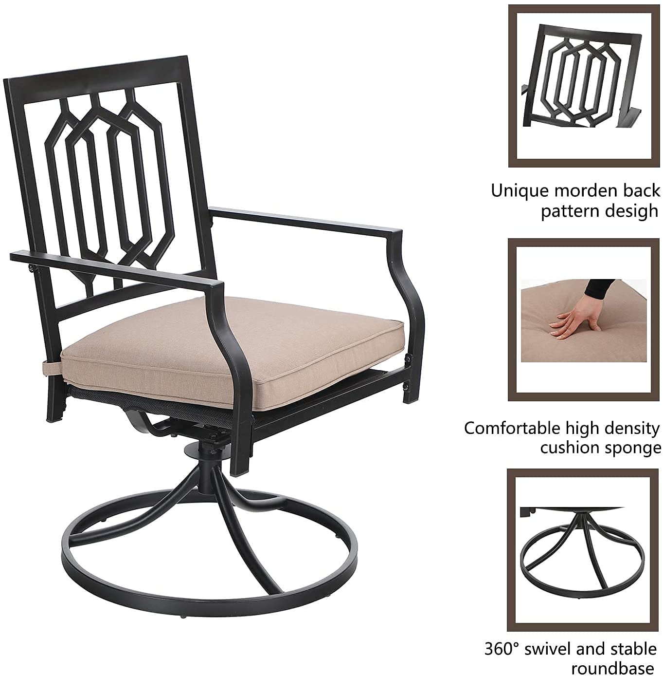 MFSTUDIO 8-Piece Outdoor Patio Dining Set with 4 Stackable Chairs, 2 Swivel Chairs, Rectangular Metal Table & 13ft Beige Umbrella (Base Not Included) - Perfect for Backyard BBQs, Poolside Gatherings & Garden Entertaining