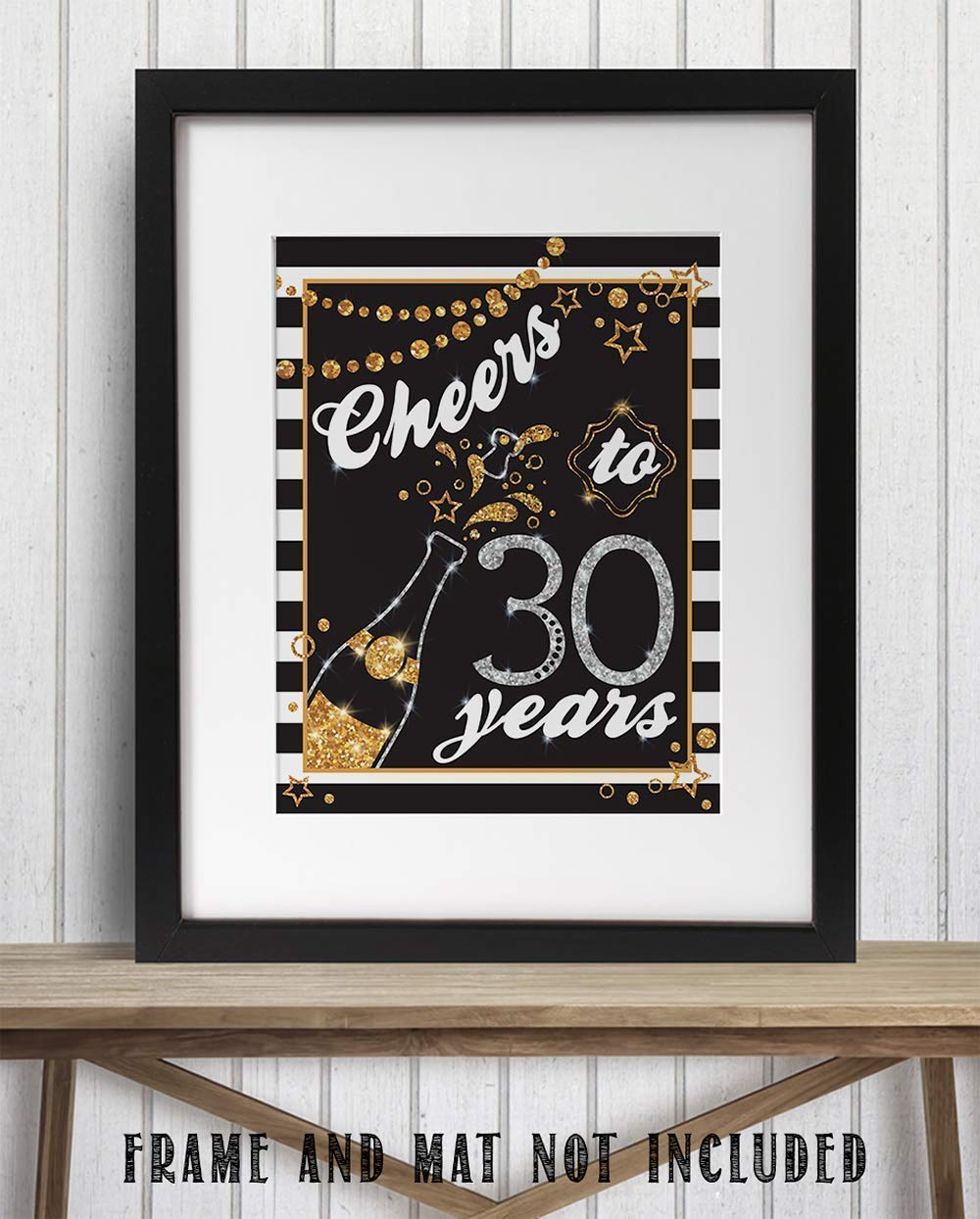 Cheers To 30 Years Champagne Print - Retro Black & White 11x14 Unframed Art Poster with Gold Glitter | Perfect for 30th Birthday Decor, Anniversary Gifts & Reunion Party Supplies | Wall Art for Home, Office & Celebration Decorations