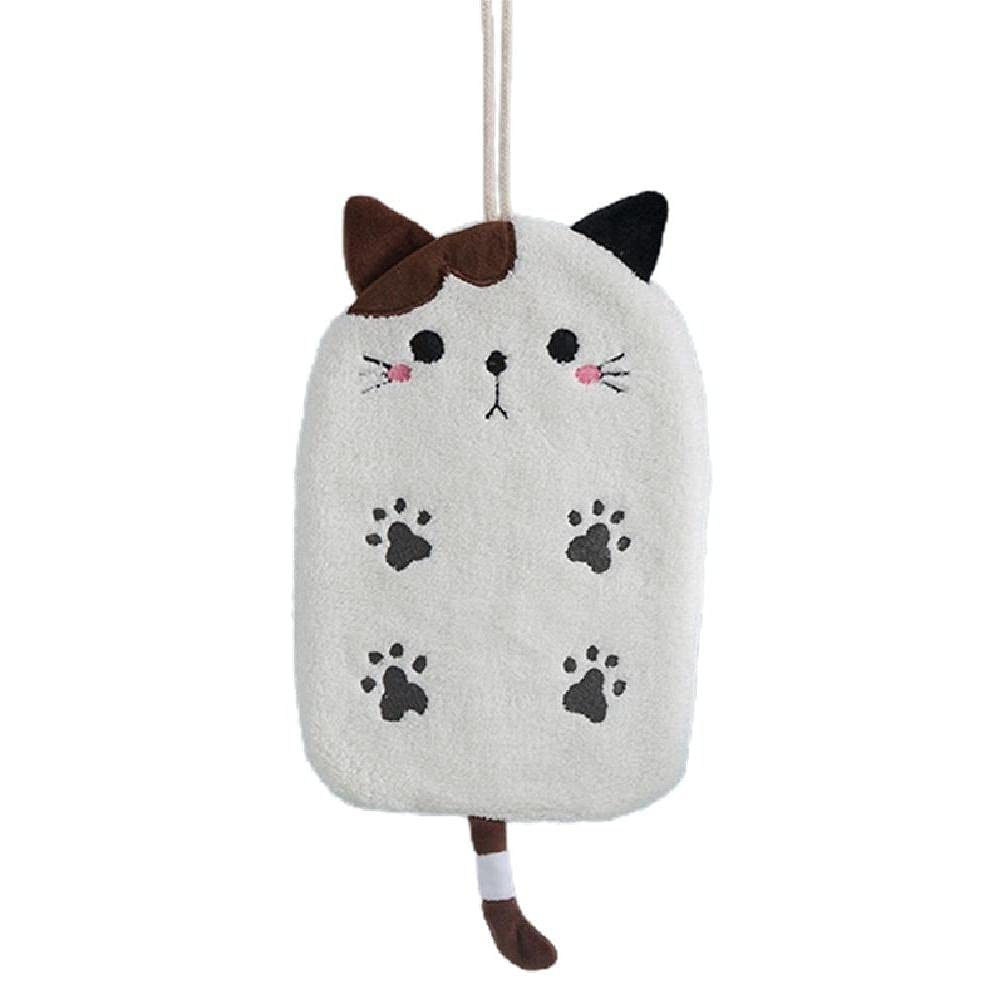 Fujiang Cartoon Animal Cat Washcloth - Super Absorbent Hanging Hand Towel for Bathroom & Kitchen | Cute Kitty Design for Kids, Pets, and Home Decor
