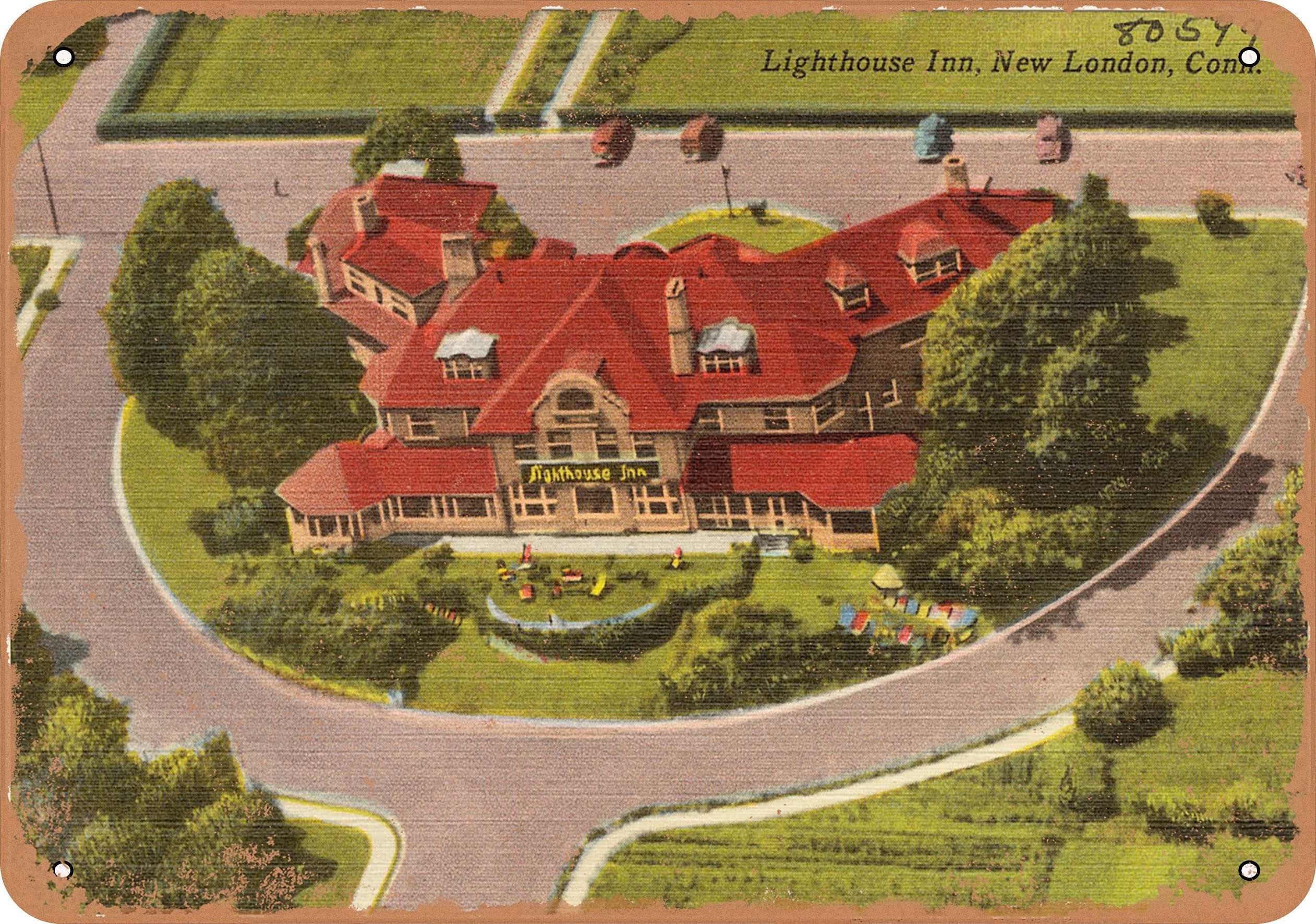 Vintage 9x12 Metal Sign - Connecticut Lighthouse Inn New London Postcard - Rustic Wall Decor for Home, Bar, or Office