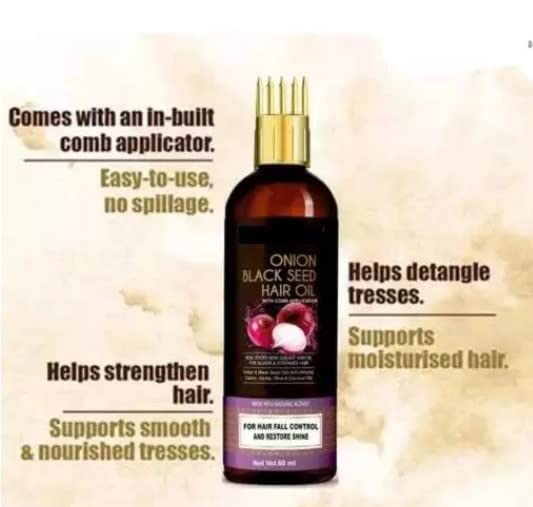 Glowhouse Skin Science Onion Black Seed Hair Oil with Comb Applicator - Natural Hair Growth Treatment for Hair Loss Control - Sulfate Free, Mineral Oil Free & Vegan - 100mL - Perfect for Daily Hair Care & Scalp Massage
