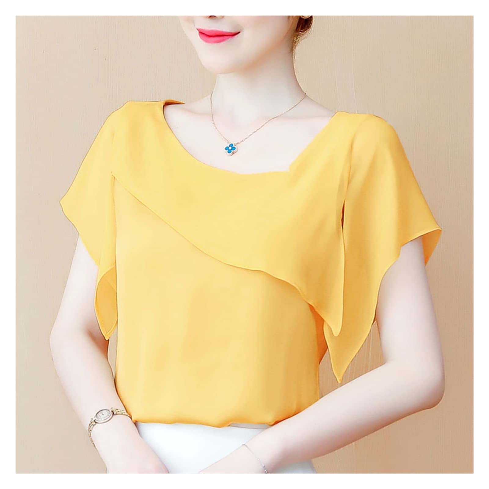 Women's Summer Short Sleeve Chiffon Blouse - Flowy XL Tops for Casual Wear & Beach Outfits | Breathable Ladies Shirt for Hot Weather