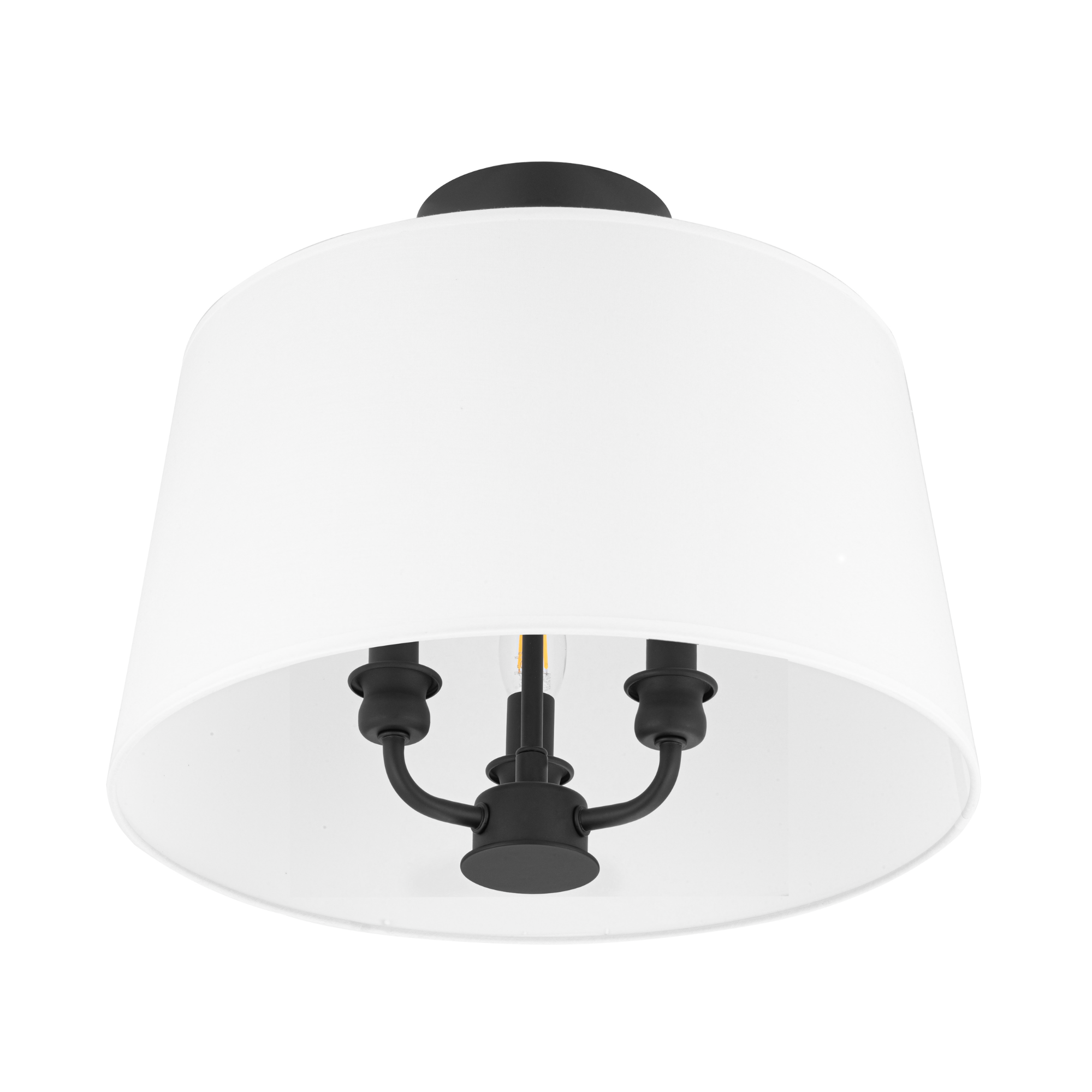 3-Light Billet Convertible Pendant/Semi-Flush Mount Ceiling Light Fixture - Matte Black with Fabric Shades for Dining Room, Kitchen Island or Bedroom Lighting