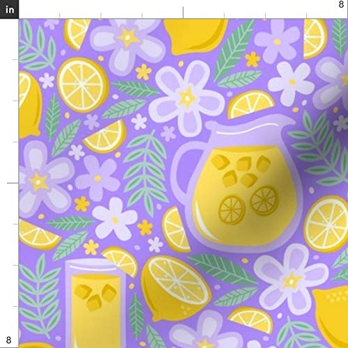 Lavender Lemonade Floral Printed Cotton Fabric by The Yard - Yellow Lemon Food Floral Flowers Design for Sewing, Quilting, Apparel & Home Decor | Perfect for Summer Spring Crafts, DIY Projects & Gift Making
