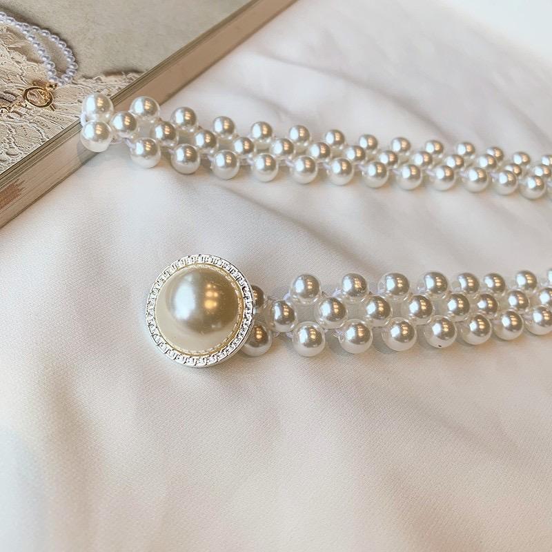 Adjustable Pearl Waist Belt - Elastic Stretch Chain Belt for Abaya, Dresses & Formal Wear - Perfect for Weddings, Parties & Special Occasions