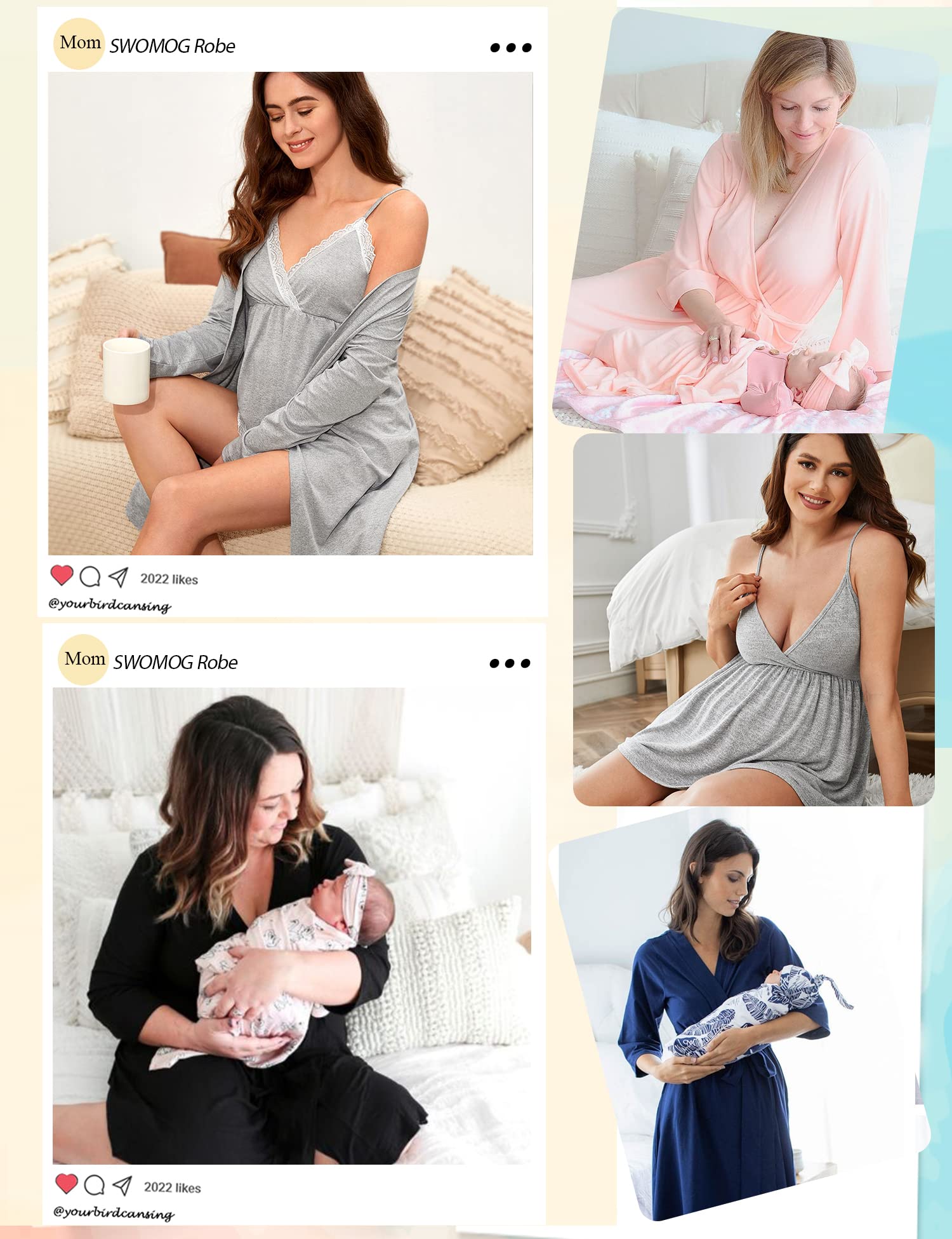 SWOMOG 3-Piece Maternity Robe Set - Soft Nursing Pajamas for Breastfeeding & Hospital Delivery | Comfortable Pregnancy Sleepwear for New Moms (Pink Floral) - Perfect for Postpartum Recovery, Nursing at Home & Hospital Stays