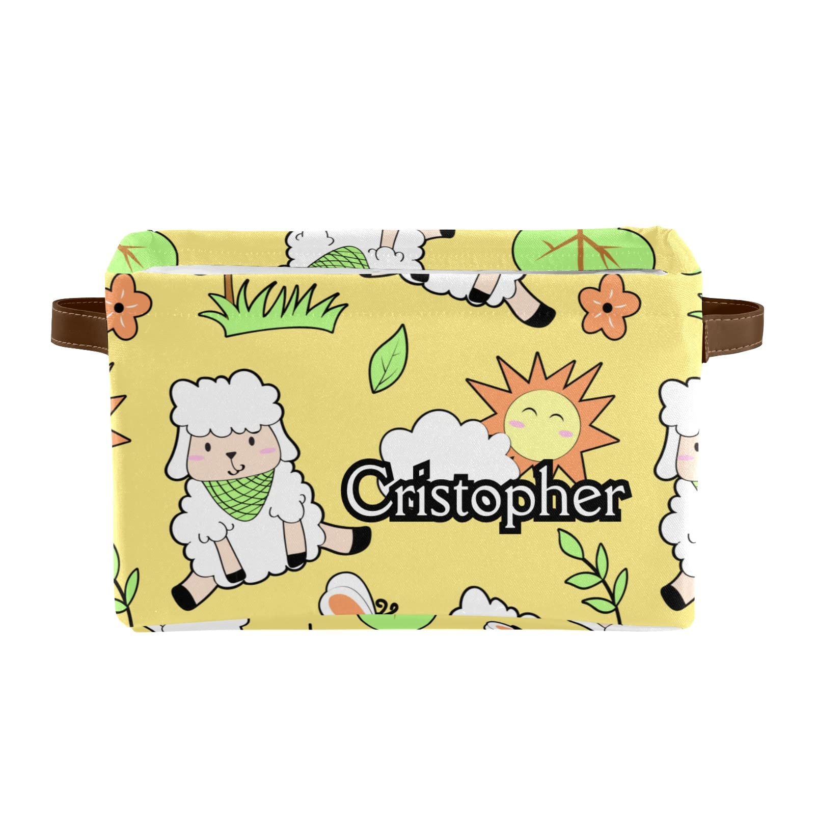 Custom Personalized Collapsible Storage Bins - Cute Sheep Design Decorative Basket with Handles, Rectangular Closet Organizer (1 Pack) | Perfect for Bedroom, Nursery & Home Organization