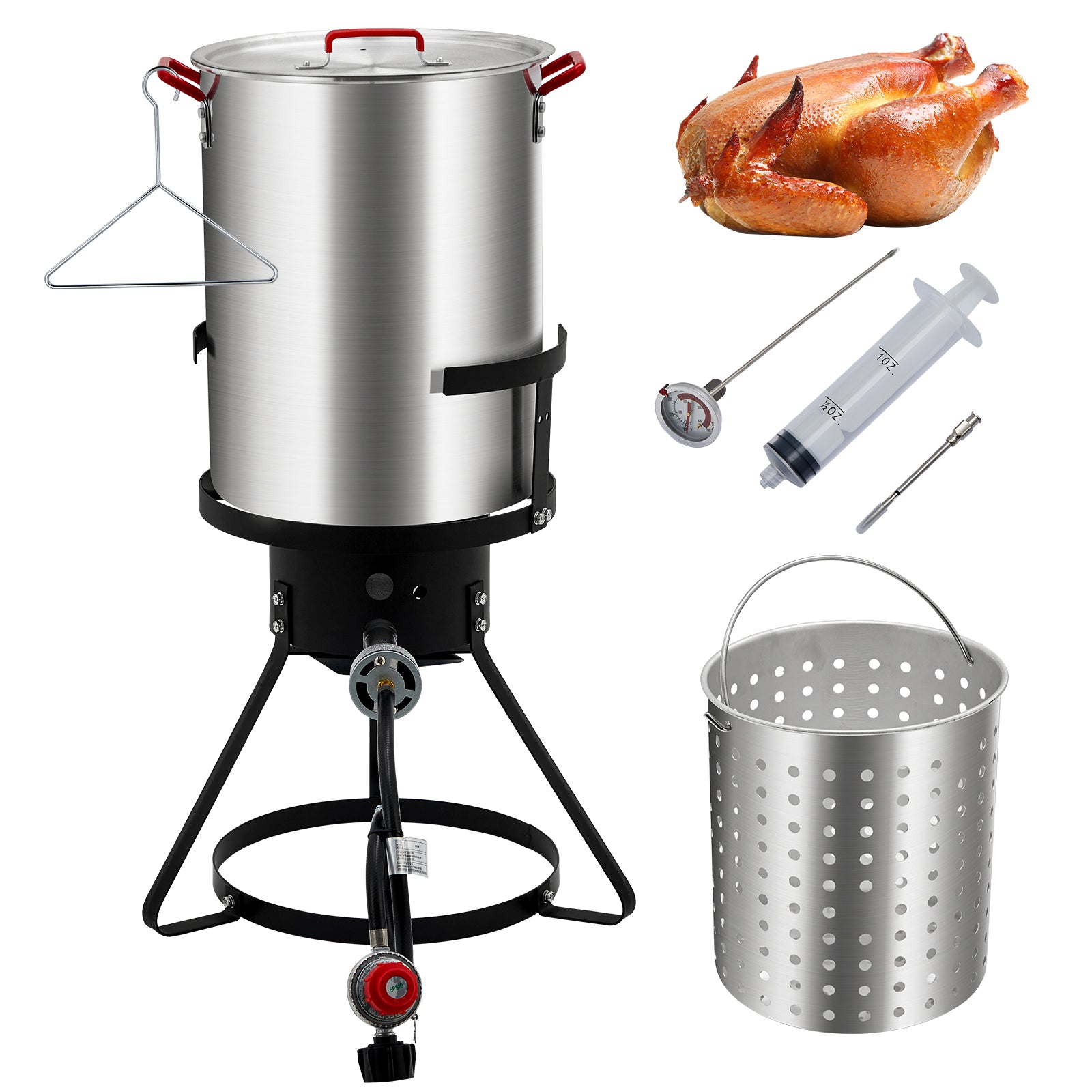 GARVEE 30 Qt Aluminum Turkey Deep Fryer Pot with Thermometer Kit - Outdoor Propane Stove Burner Stand for Frying Turkey, Fish, Chicken Wings - CSA Approved 0-5 PSI Regulator - Perfect for Backyard BBQs, Camping & Outdoor Cooking
