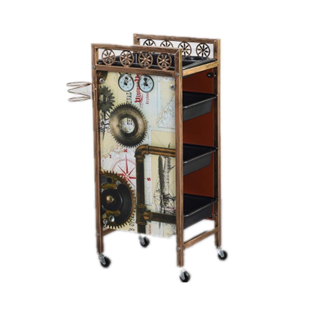 Vintage Salon Hairdresser Trolley - Heavy Duty Gold Frame Barber Rolling Cart with 4 Drawers & Wheels for Hair Styling Tools Storage | Perfect for Salon, Barber Shop & Home Hair Coloring Station