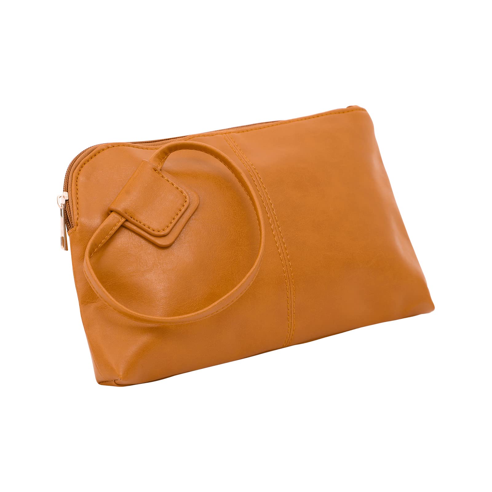 THOVSMOON Vegan Leather Wristlet Clutch Purse for Women - Soft Round Handle Evening Bag with Large Zipper | Perfect for Parties, Weddings & Formal Events