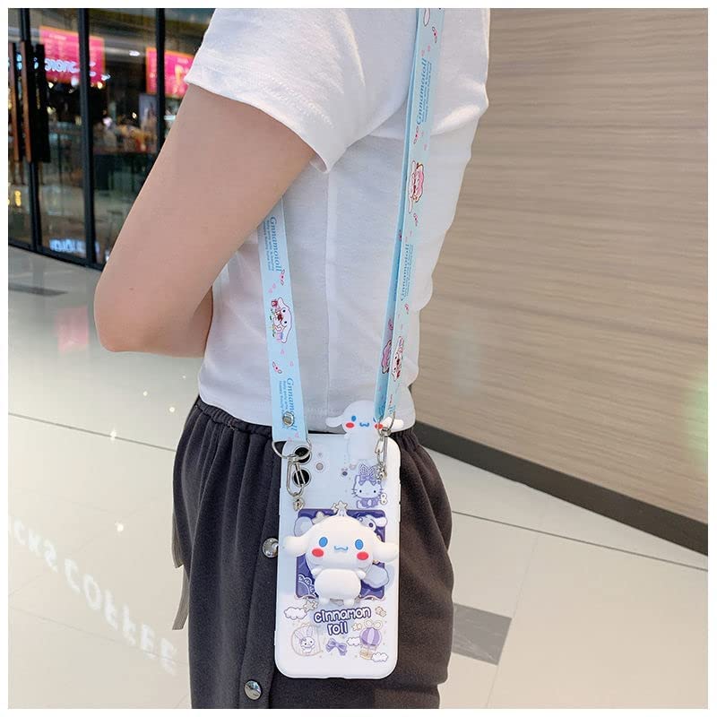 Cute Kawaii Cartoon iPhone 14 Case 6.1 Inch - 3D Cinnamon Design Protective Cover with Makeup Mirror & Lanyard for Girls, Teens & Women | Perfect for School, Work & Everyday Use