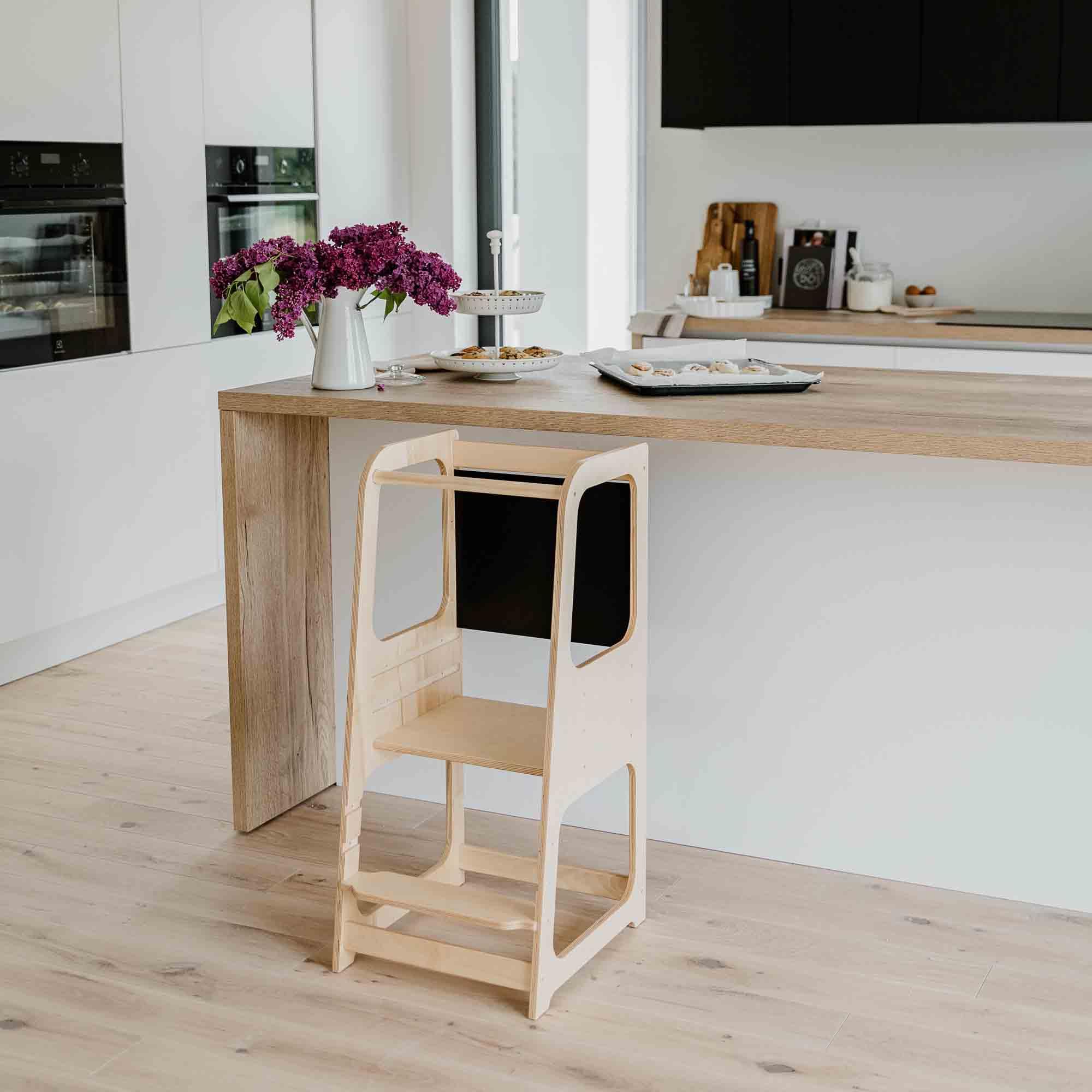 Adjustable Kitchen Tower with Blackboard - Safe Toddler Step Stool for Cooking & Learning | Montessori Convertible Kitchen Helper for Kids | Non-Slip Bathroom Step Stool for Home & School Use