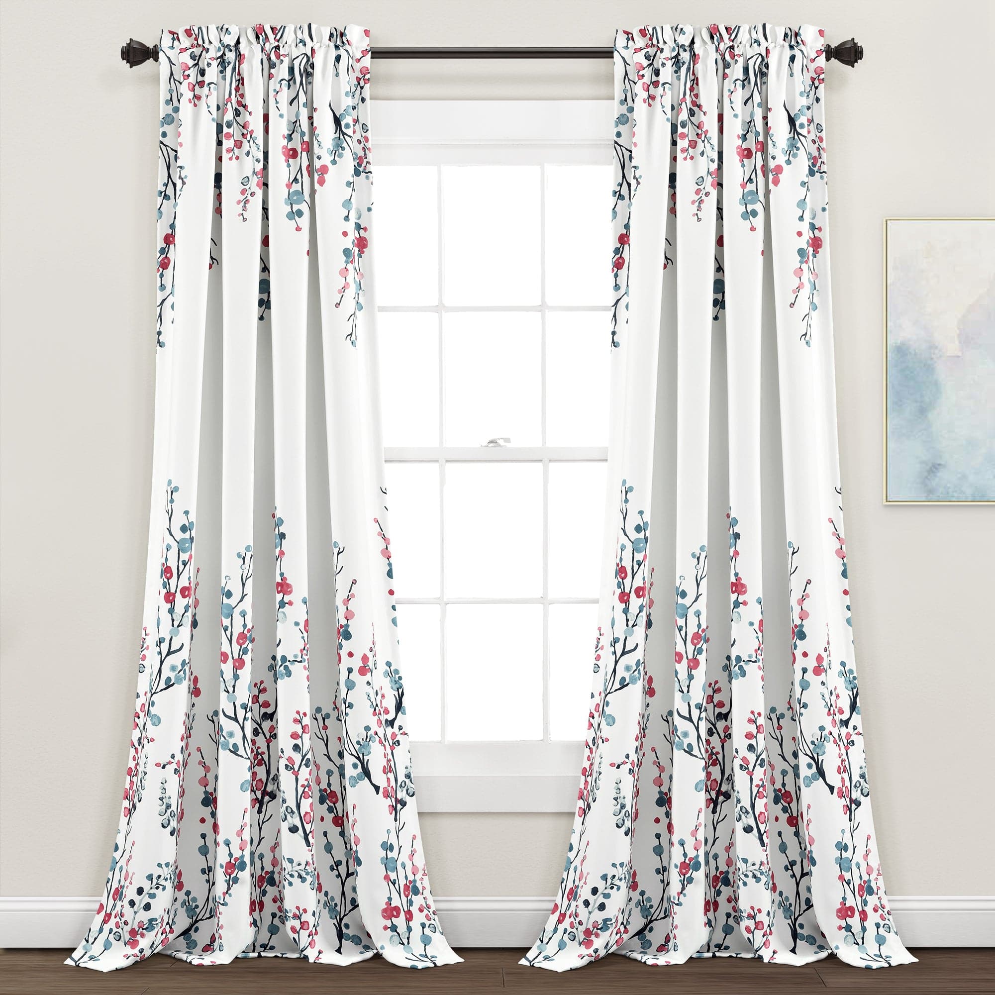 Mirabelle Watercolor Floral Light Filtering Window Curtain Panel Set - Elegant Sheer Drapes for Living Room, Bedroom & Nursery - Soft Light Diffusion & Privacy Protection
