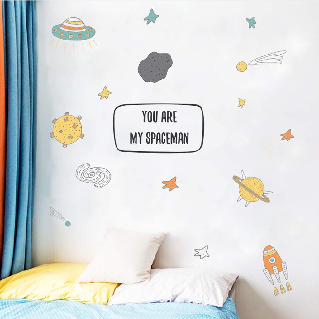 WOCACHI Cartoon Wall Stickers - Space Theme Removable Decals with Spaceship & Meteorite Designs | Peel & Stick Nursery Decor, Kids Room Mural Art | Perfect for Bedroom, Playroom & Classroom Decorations