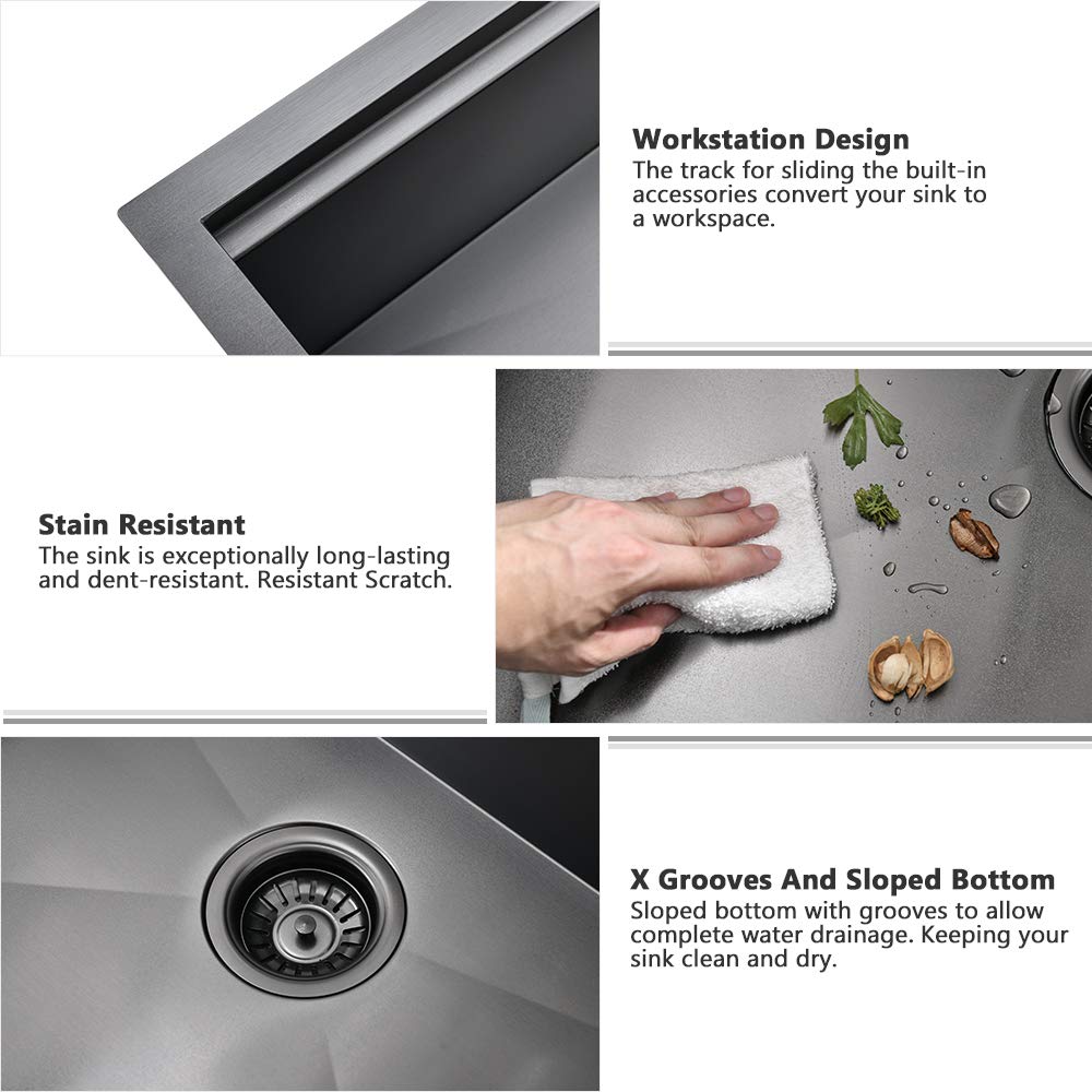 30 Inch Black Farmhouse Sink Workstation - VASOYO 30x22 Black Stainless Steel Apron Front Kitchen Sink with Cutting Board, 16 Gauge 10 Inch Deep Single Bowl for Modern Farmhouse, Rustic & Industrial Kitchens - Perfect for Meal Prep, Washing Large Pots & Entertaining