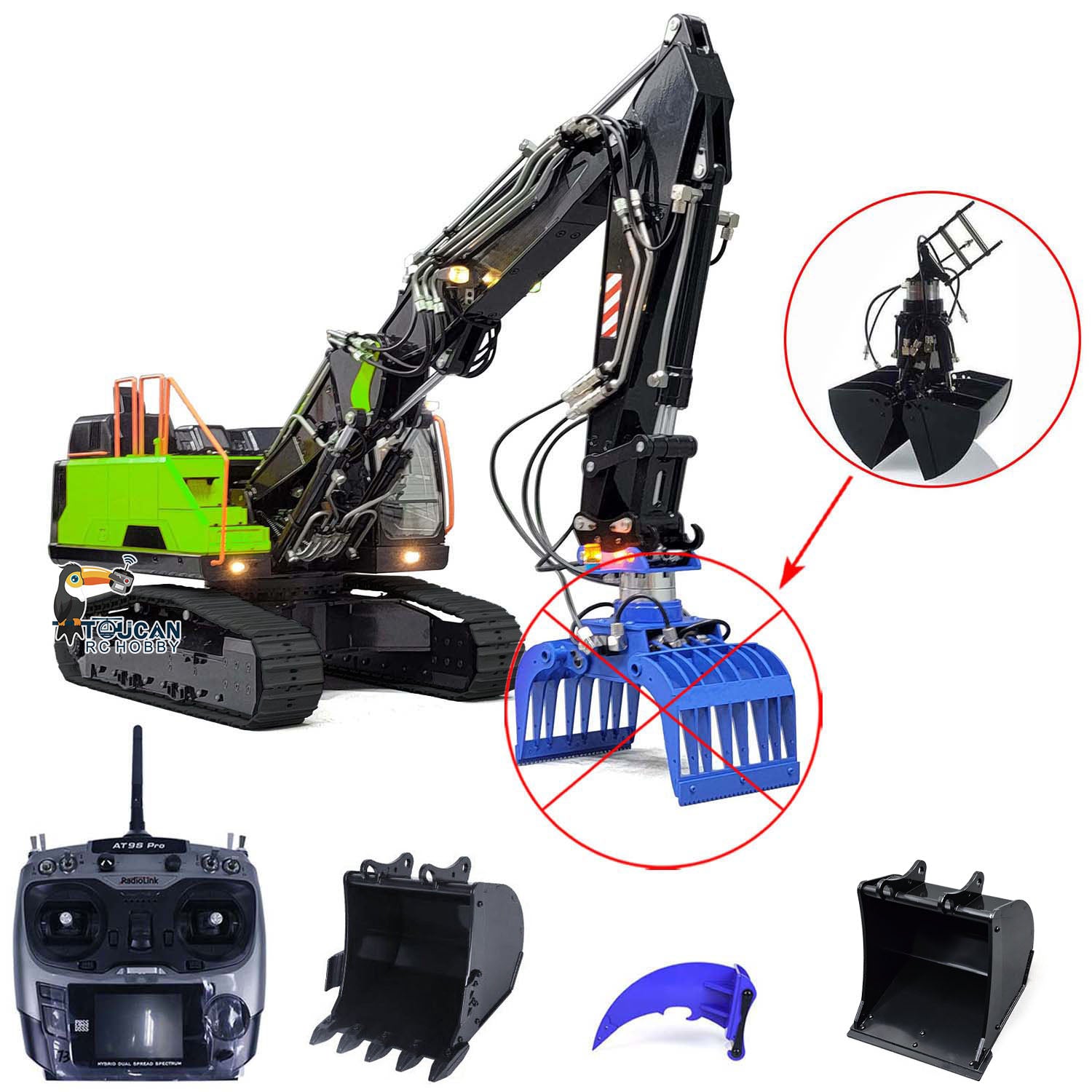 1/14 Scale MTM Metal RC Hydraulic Excavator - EC380 Remote Control Construction Vehicle with 3 Arms, Clamshell Bucket & Ripper | Realistic Engineering Toy for Adults & Kids | Outdoor Sandbox, Construction Site Play & Collector's Display