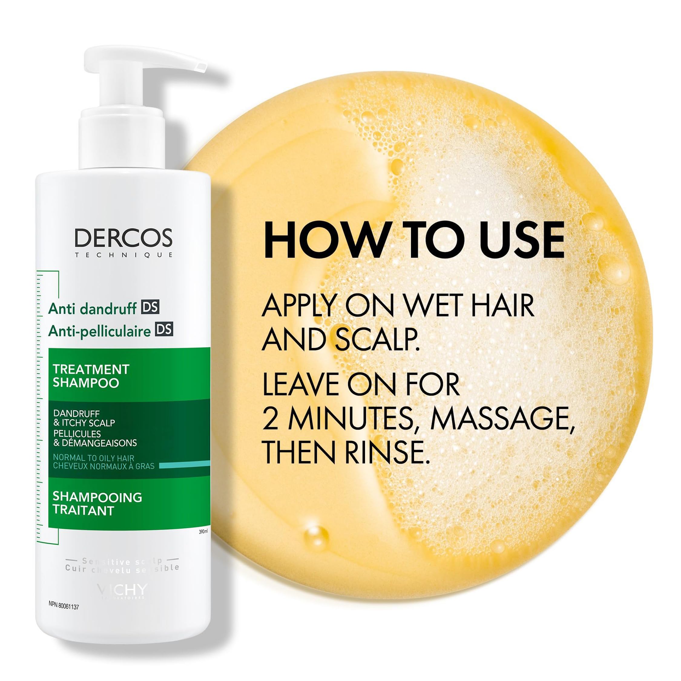 Vichy Anti-Dandruff Shampoo with Salicylic Acid - Itch Relief for Oily & Greasy Hair - Dermatologist Recommended for Men & Women - Clean Scalp Solution - Perfect for Daily Use & Sensitive Scalp Care