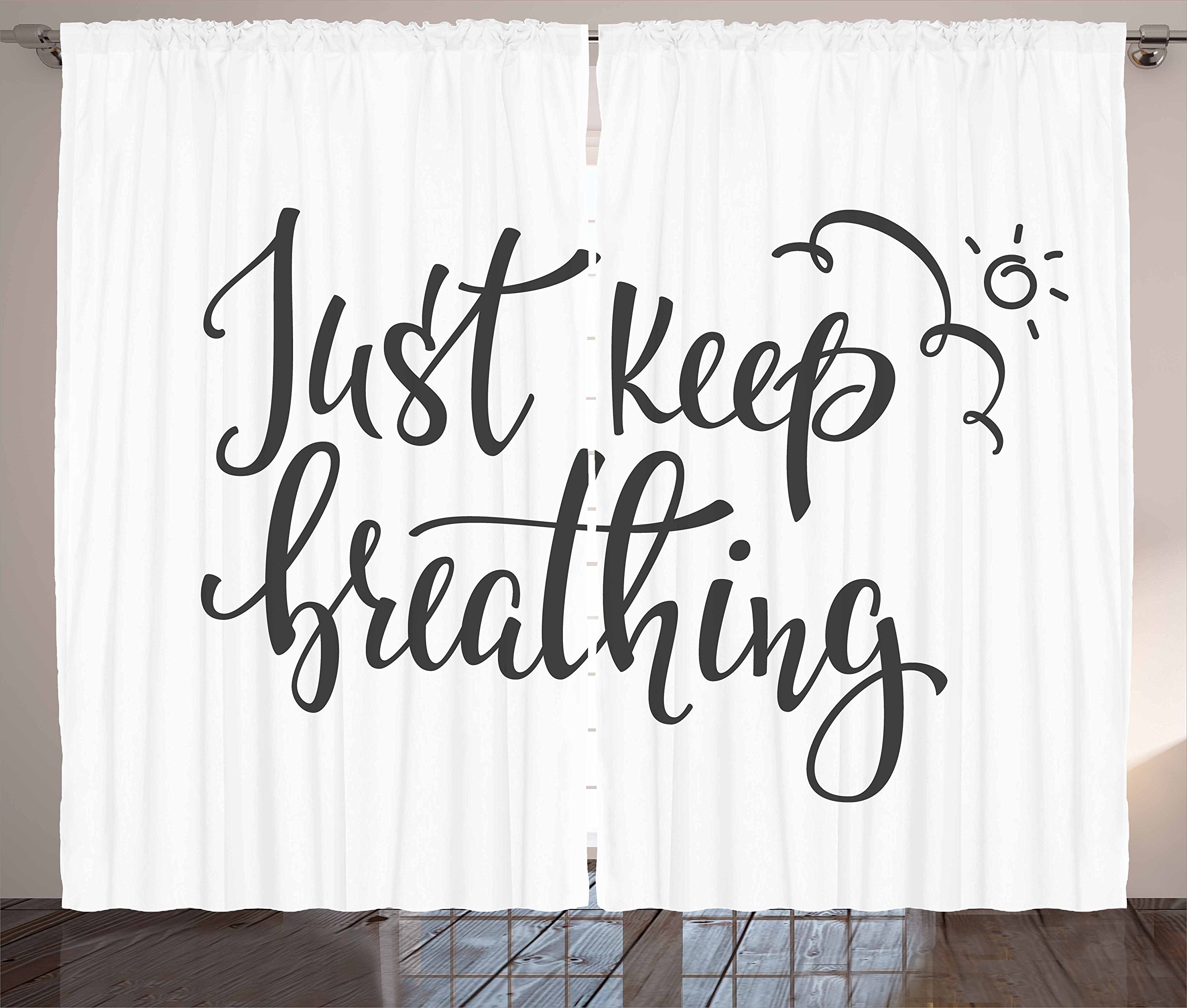 Ambesonne Just Breathe Curtains - Keep Breathing Phrase Handwriting Sun & Clouds Doodle - 2 Panel Window Drapes for Living Room & Bedroom - 108