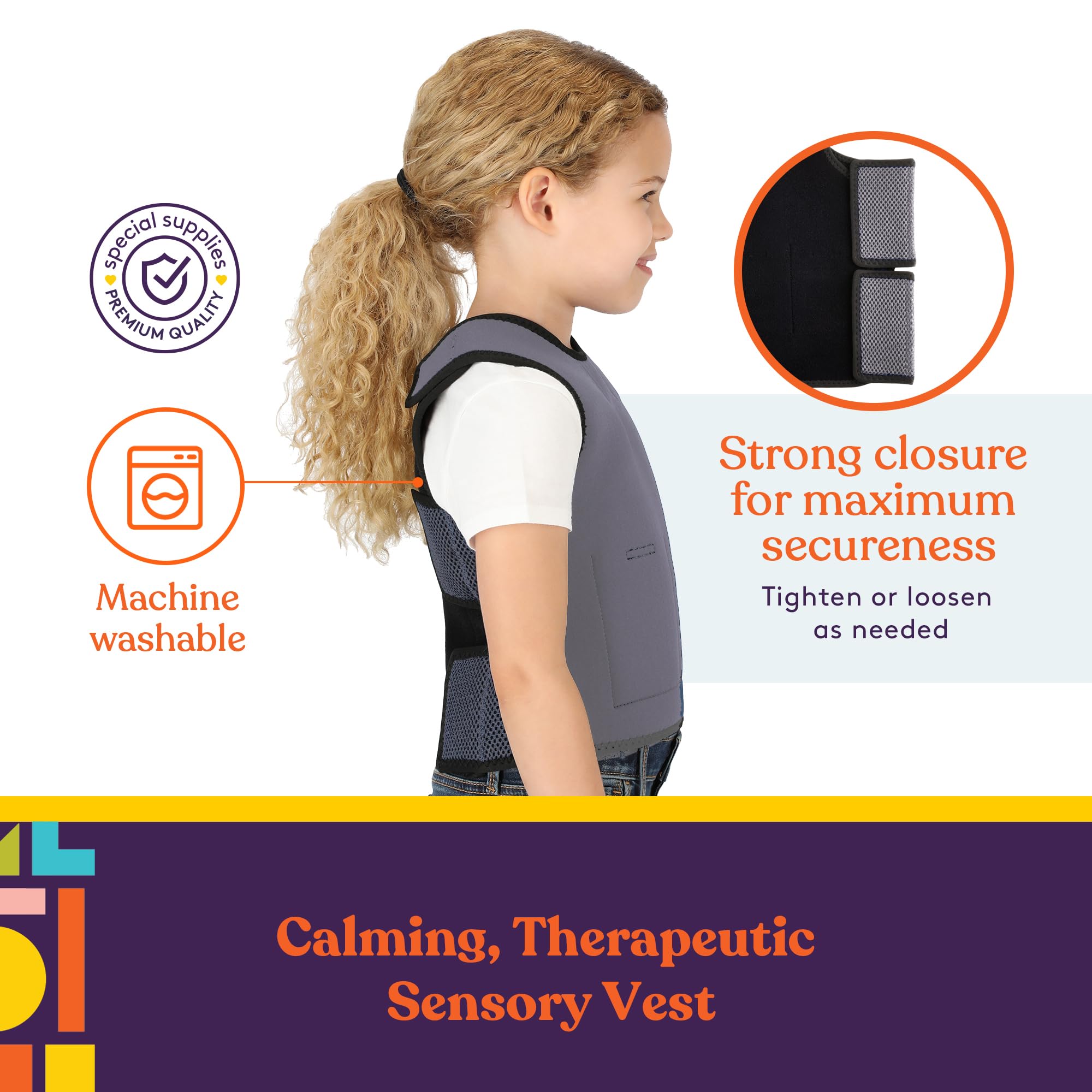 Weighted Sensory Compression Vest for Kids - Adjustable Weight Fit for Autism, ADHD & Anxiety Relief - Comfortable & Calming for School, Therapy & Home Use