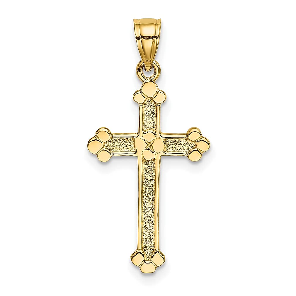 14K Yellow Gold Engraved Cross Pendant Necklace for Women - Religious Charm Jewelry with Budded Cross Design - Perfect Gift for Her, Birthday, Anniversary & Baptism
