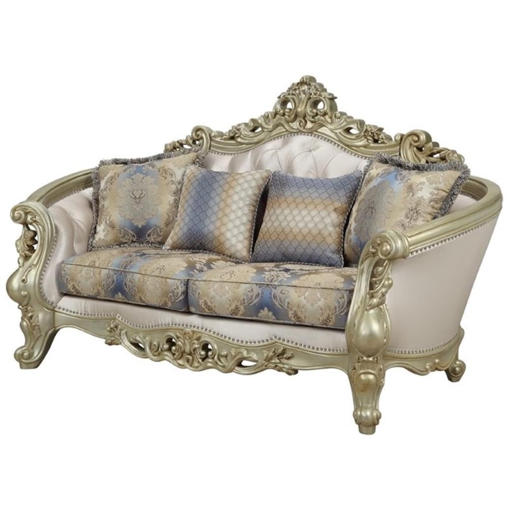 Acme Loveseat with Pillows - Cream Fabric & Golden Ivory for Cozy Living Room