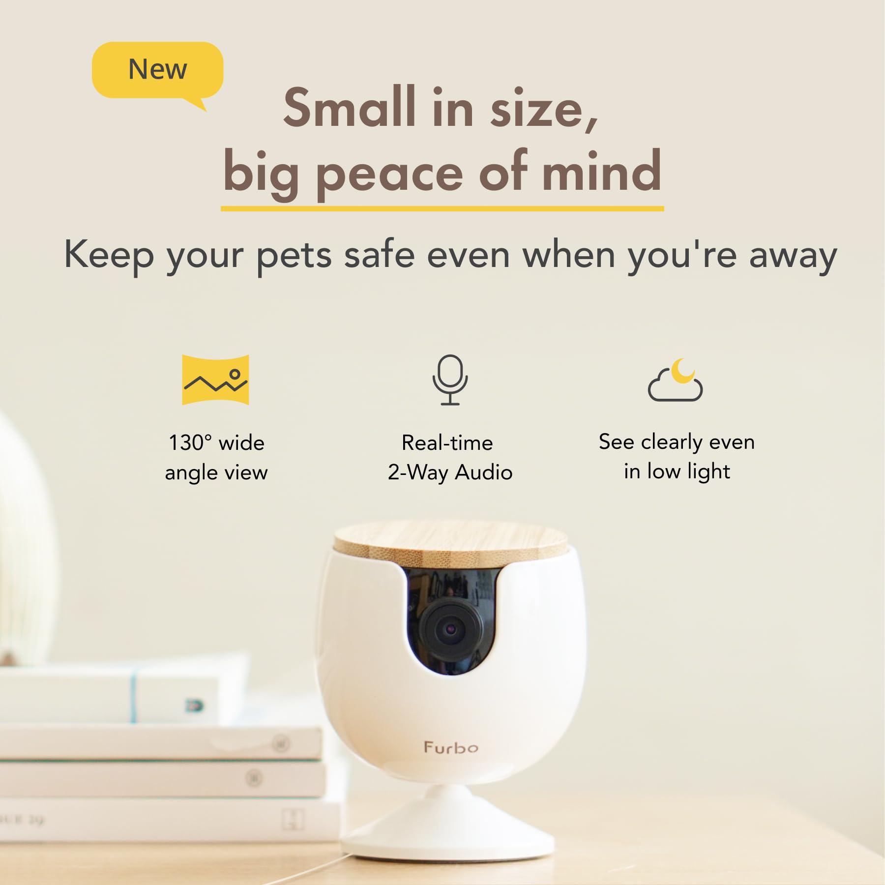Furbo Mini Pet Camera - Smart Home Security Camera for Dogs & Cats with Barking Alerts, 2-Way Audio, Night Vision & Phone App (No Subscription) - Perfect for Monitoring Pets at Home or Office