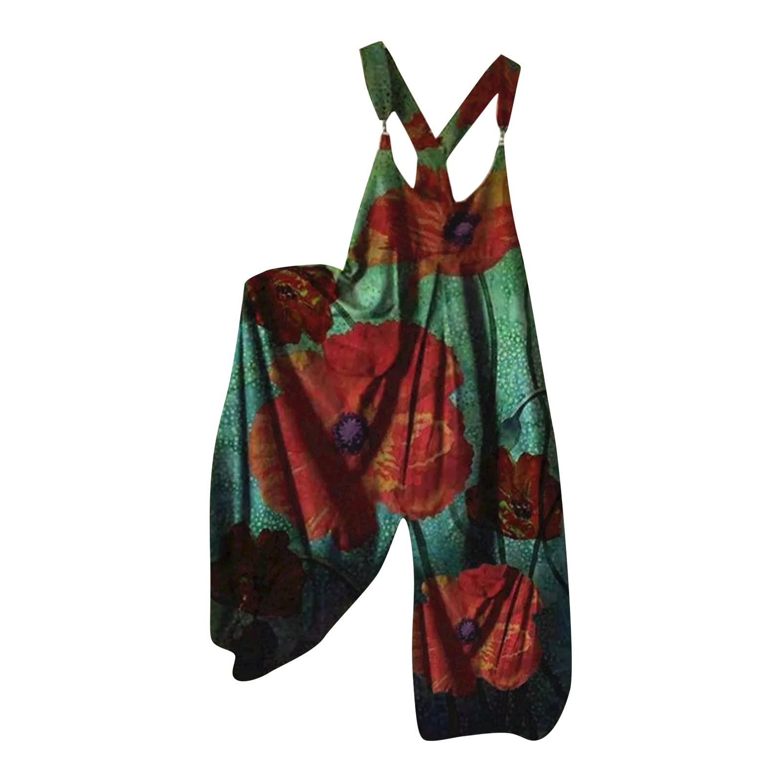 Women's Floral Print Baggy Overalls - Casual Loose Fit Wide Leg Long Bib Jumpsuit Pants for Gardening, Farming & Outdoor Activities